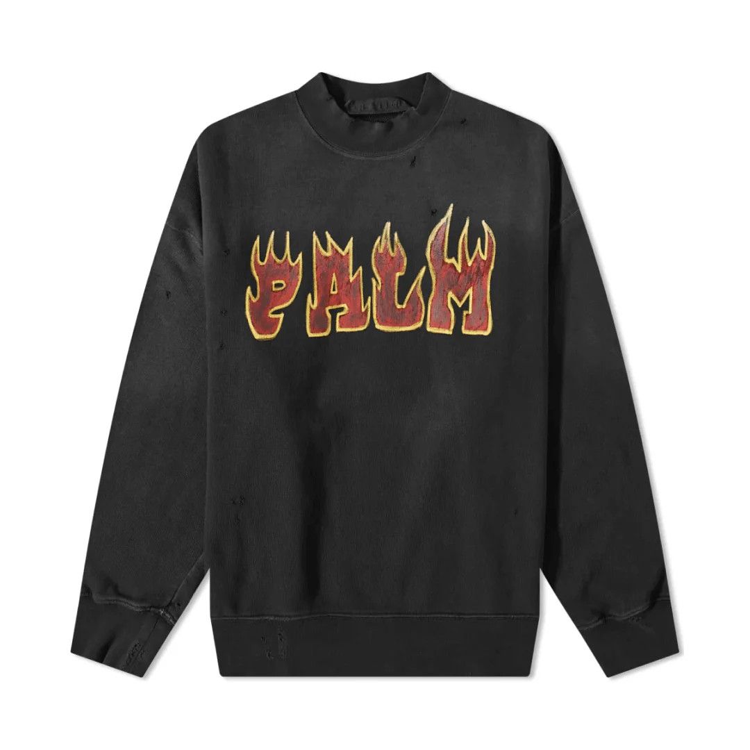 image of Palm Angels O1Mle0424 Flames Crew Sweatshirt In Black, Men's (Size XS)