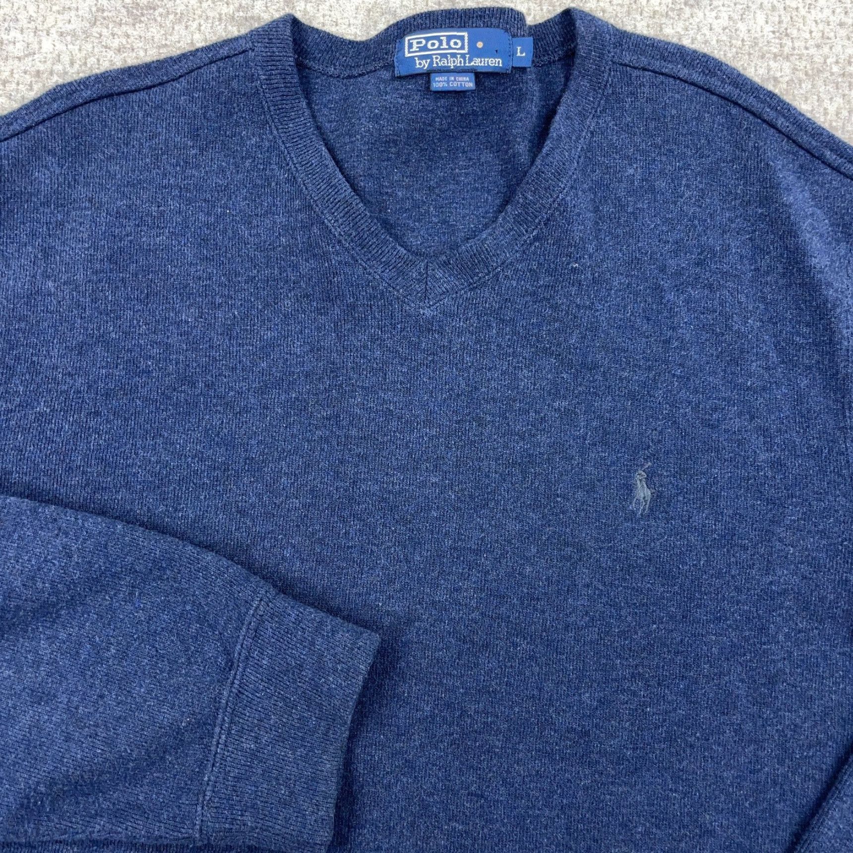 Polo Ralph Lauren VINTAGE Polo Ralph Lauren Shirt Men Large Navy Blue V-Neck Pullover Knit Sweatshirt Size US L / EU 52-54 / 3 - 2 Thumbnail