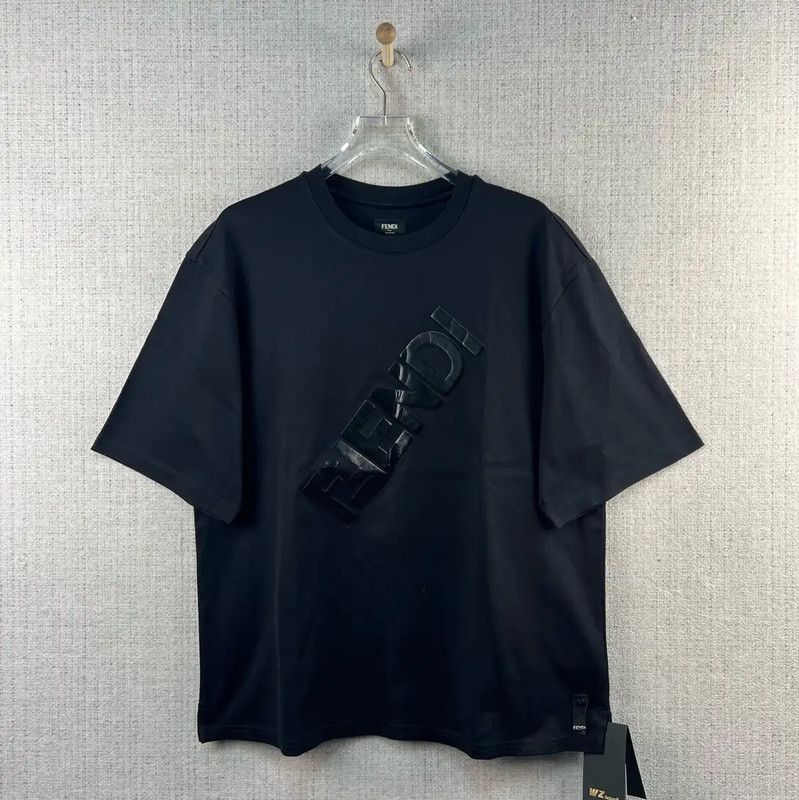 Fendi Fendi Black Cotton Logo Men's T-Shirt 0089 Size US L / EU 52-54 / 3 - 1 Thumbnail