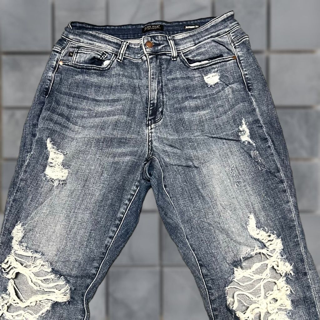 Vintage Judy Blue Jeans Womens 14W Boyfriend Distressed Stretch High Rise Blue 35x29 Girls Womens? Size 36" / US 14 / IT 50 - 1 Thumbnail