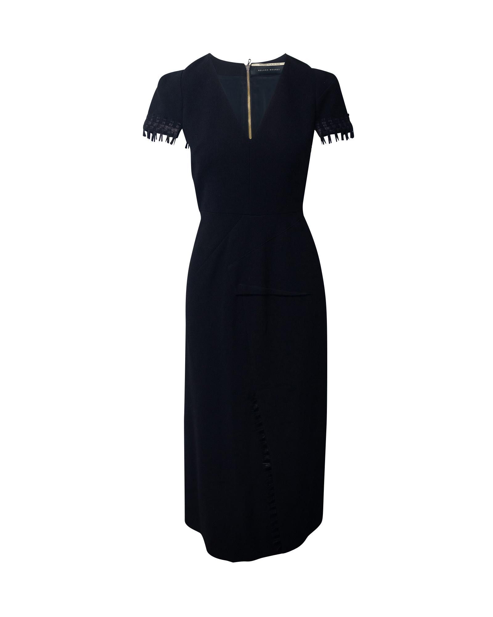 image of Embellished Midi Dress In Black Wool By Roland Mouret, Women's (Size Medium)