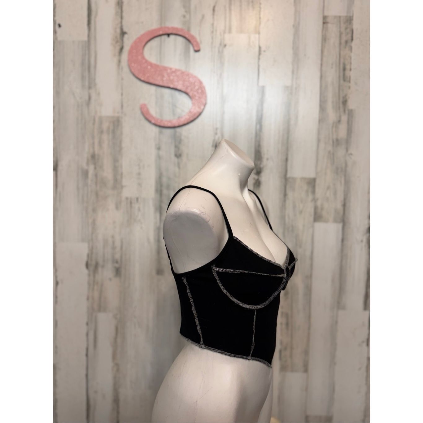 Other Black Contrast Stitch Corset Crop Top Women’s Small Bustier Size S / US 4 / IT 40 - 7 Thumbnail