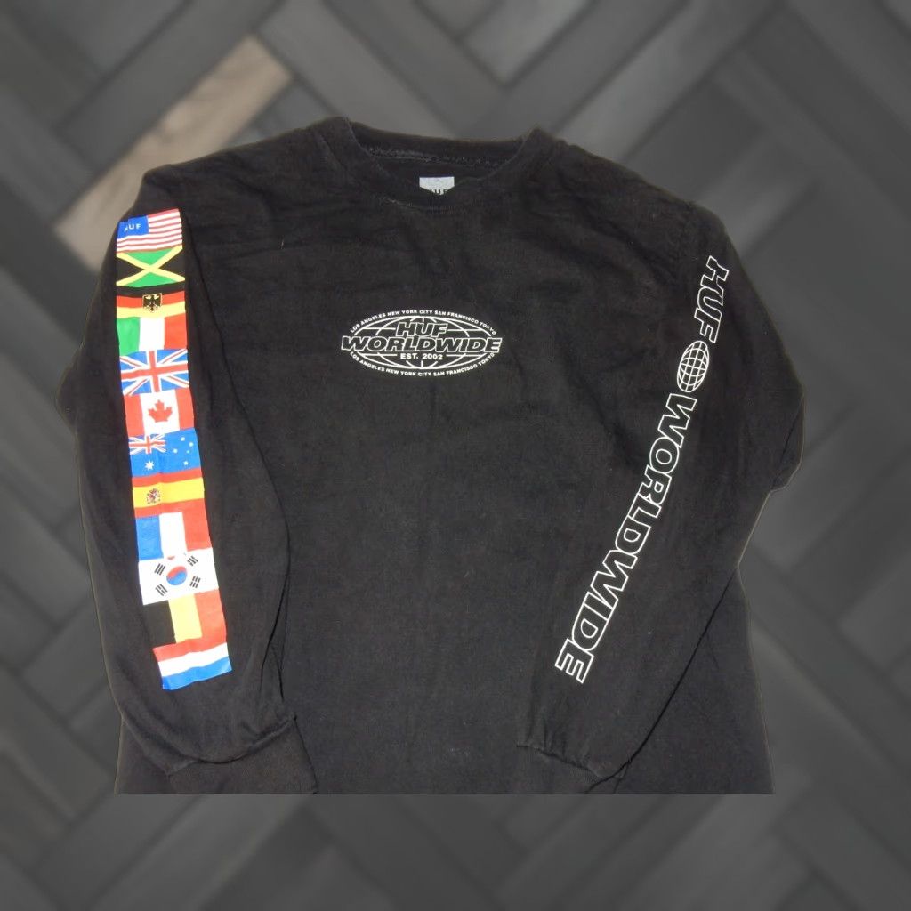 Huf VINTAGE HUF Men's T-Shirt Long Sleeve Size S Black Flags Worldwide Streetwear Size US S / EU 44-46 / 1 - 1 Thumbnail