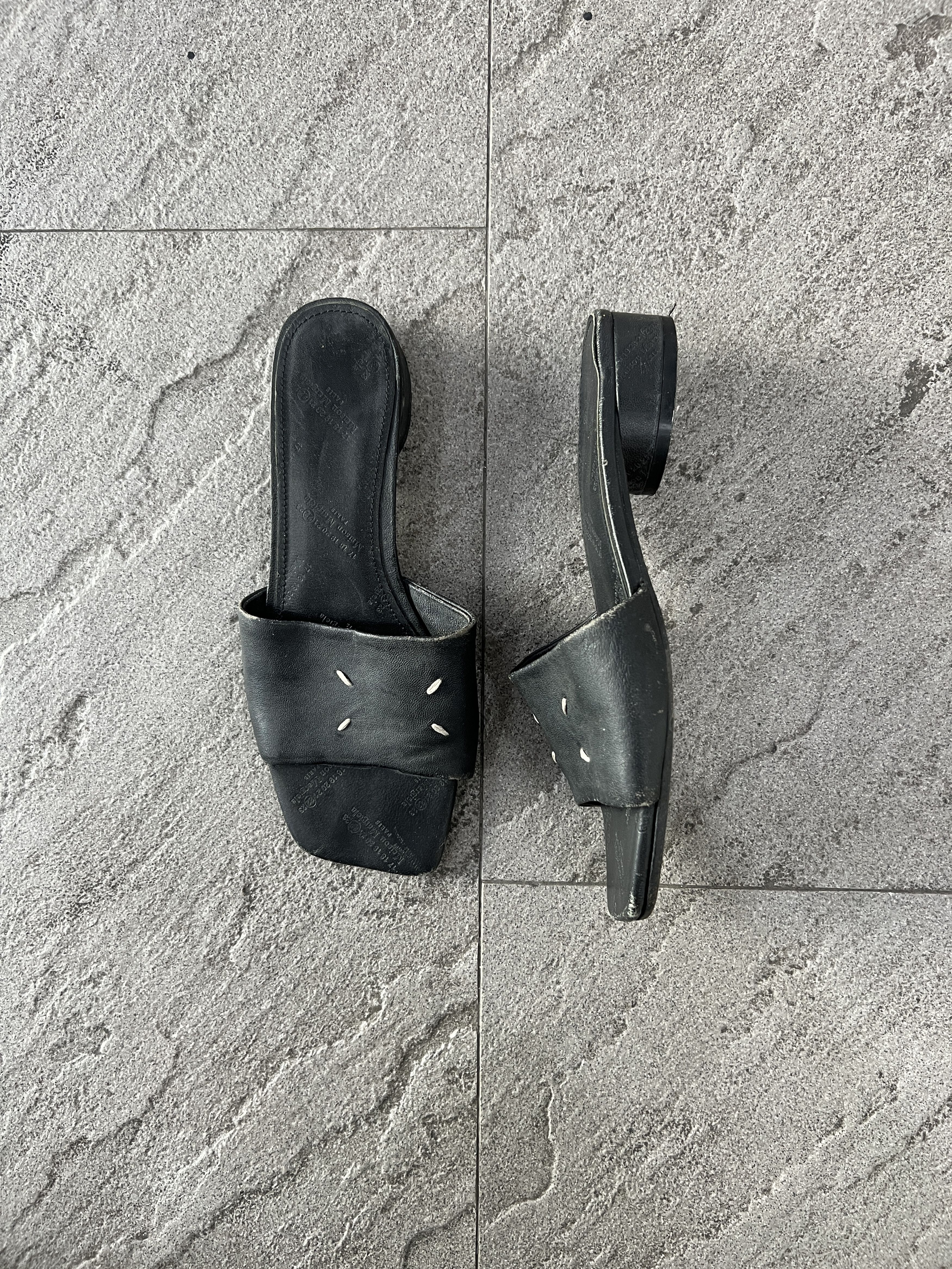 Maison Margiela 4 Stitch Black Leather Slide Heels
