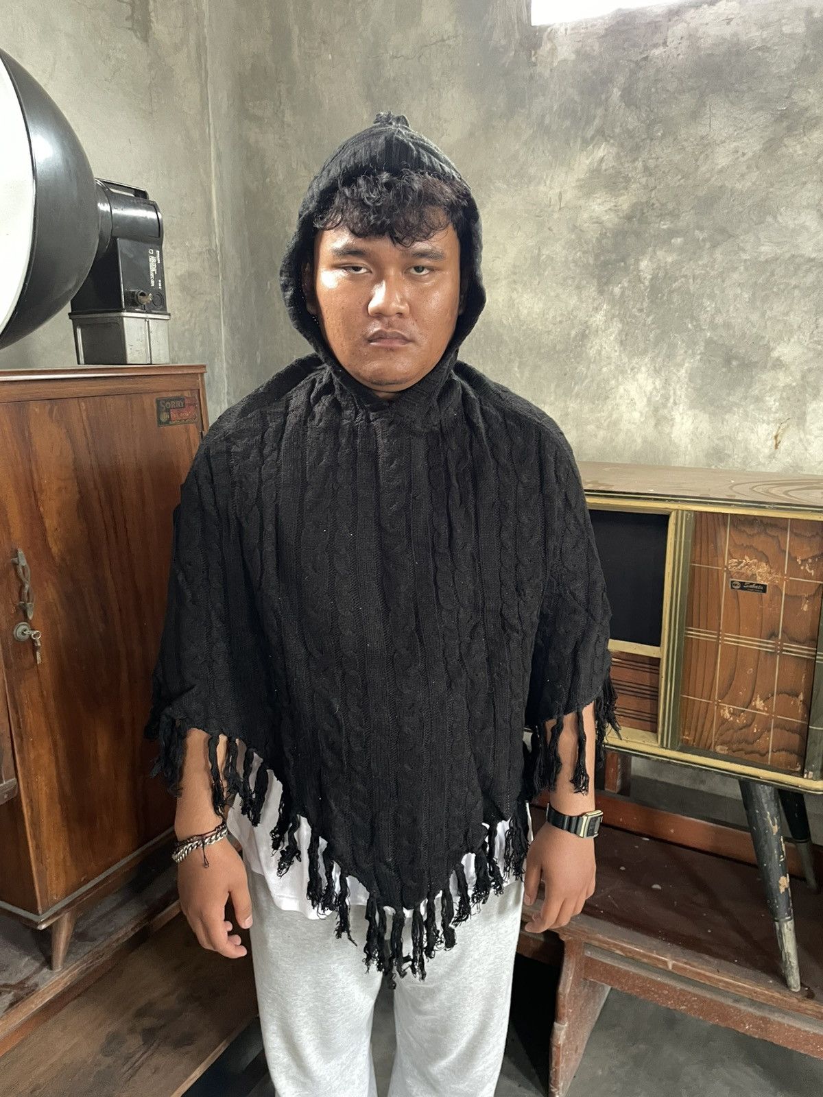 If Six Was Nine Grunge Goth Navana Japan Cloaks Cable Knit Black Vkei Style Size US XL / EU 56 / 4 - 11 Thumbnail