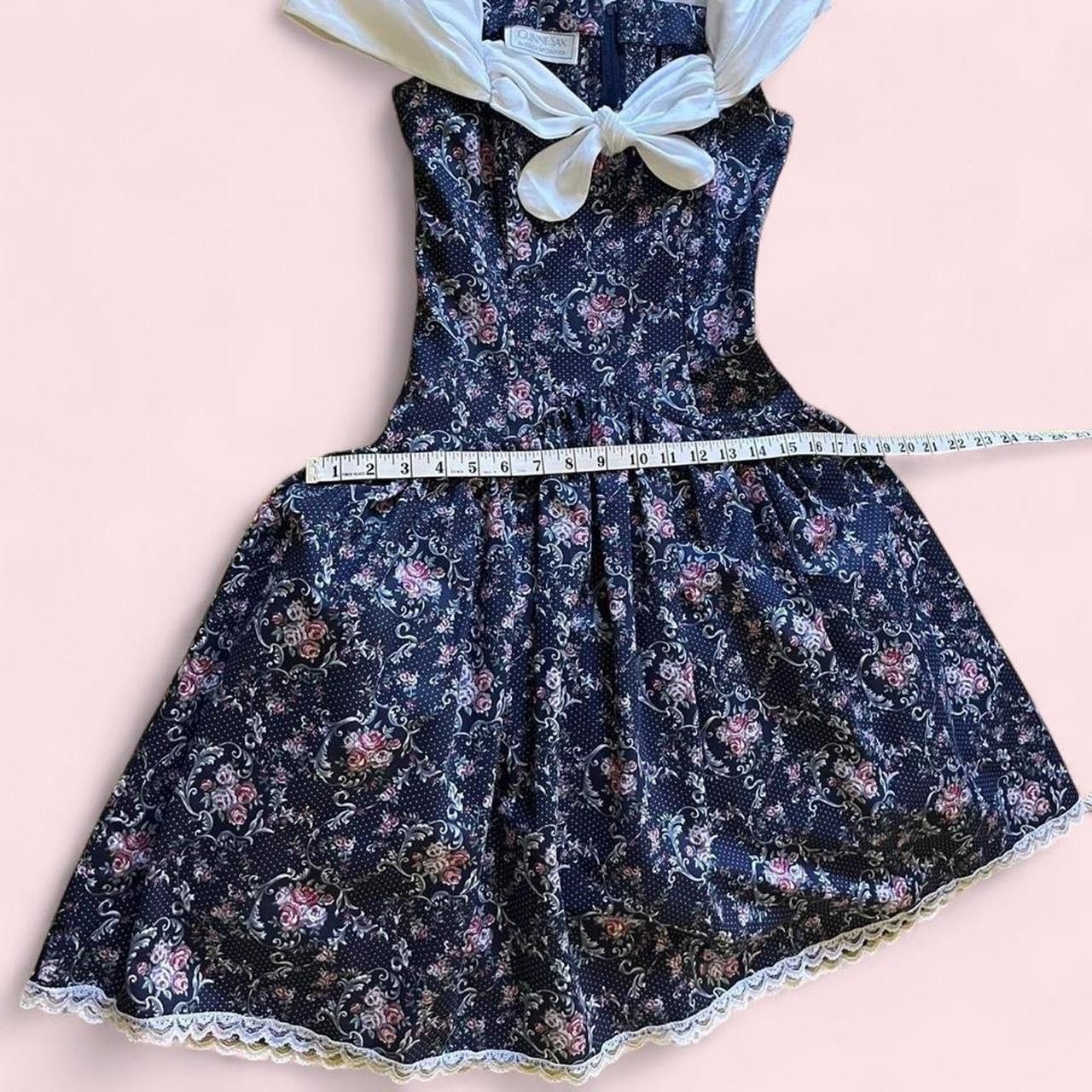 Jessica McClintock GUNNE SAX • 1980s RARE VINTAGE COTTON FLORAL CORSET DRESS Size XS / US 0-2 / IT 36-38 - 4 Thumbnail