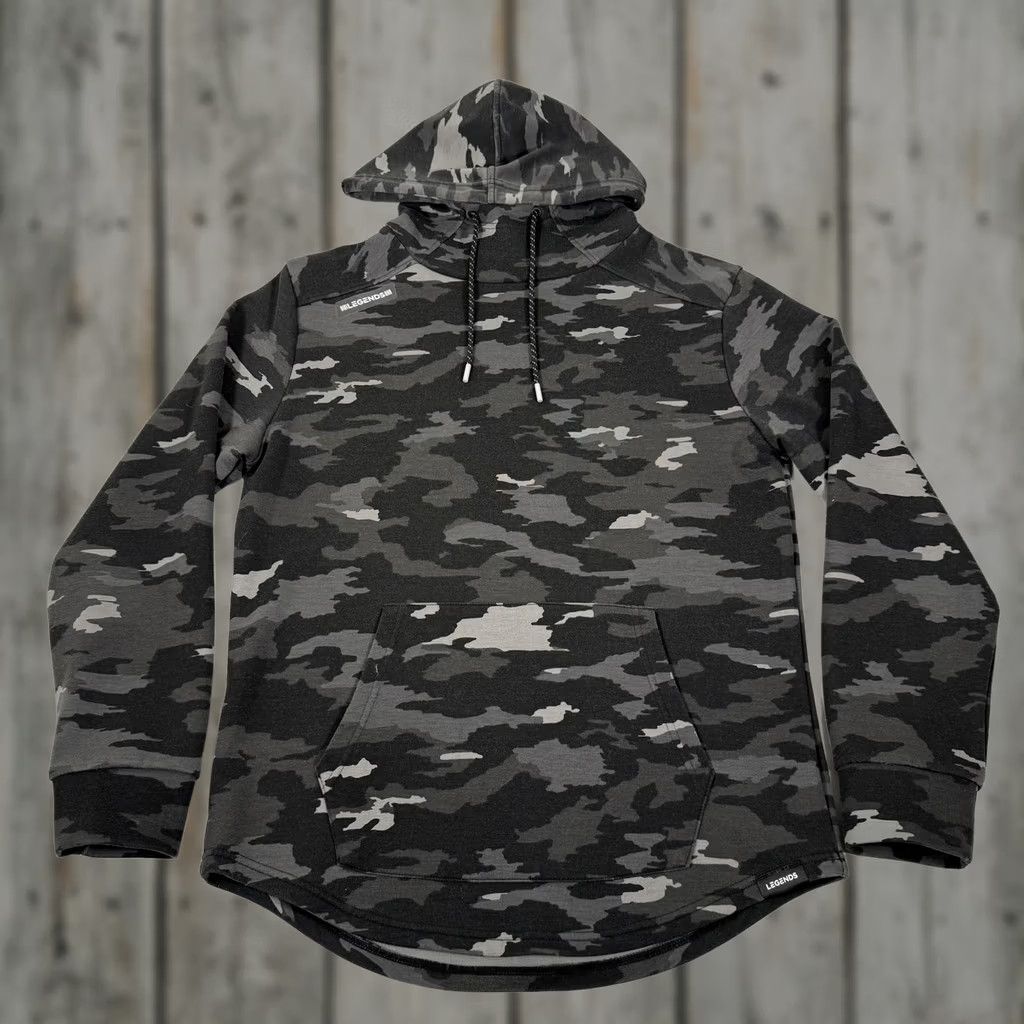 Vintage Legends Hoodie Mens M Gray Camo Pullover Crew Neck Stretch Knit Logo Front Pocket All Seasons Size US M / EU 48-50 / 2 - 1 Thumbnail