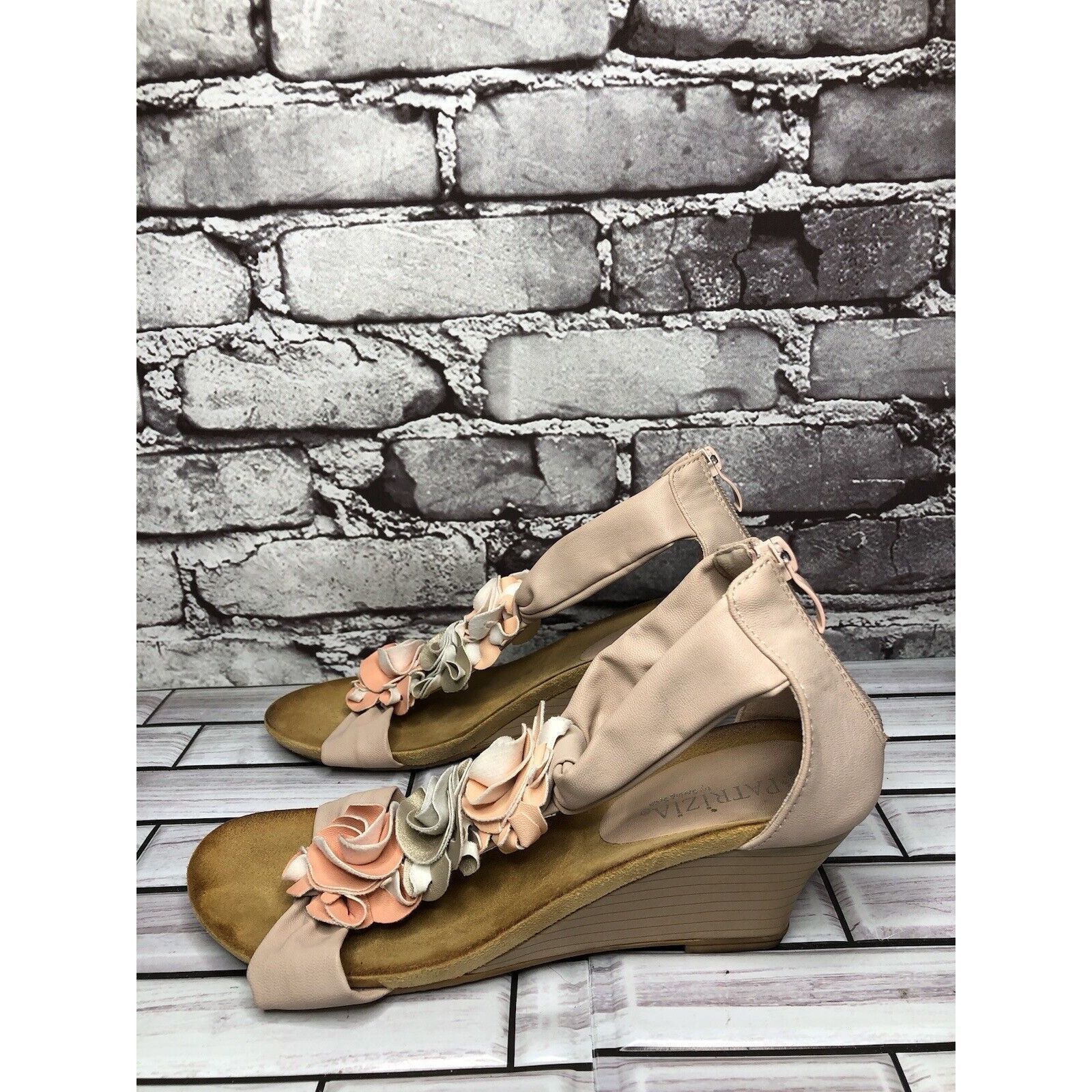 Other Patrizia Blush Pink Flower Faux Leather Harlequin Wedge Sand Size US 7.5 / IT 37.5 - 21 Thumbnail