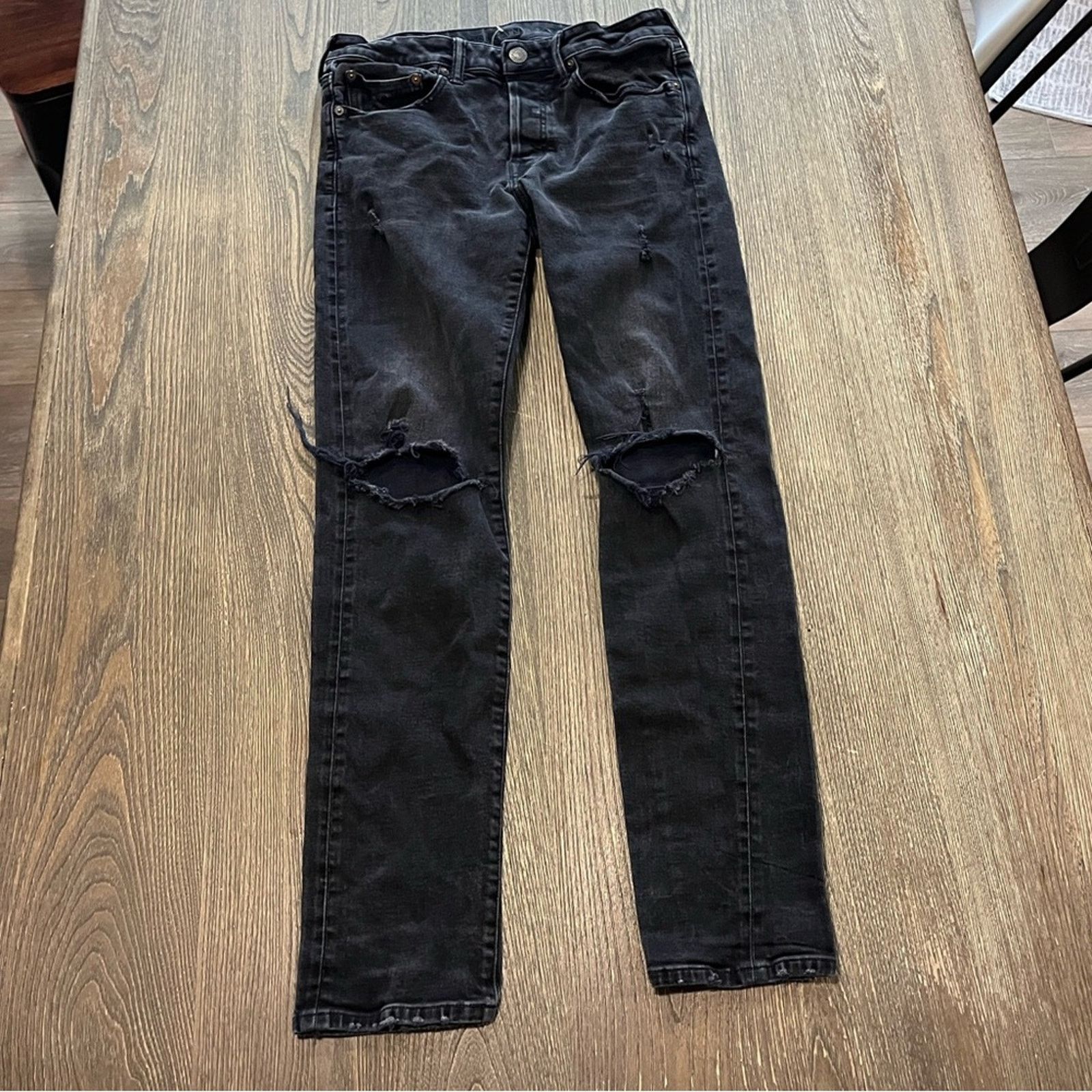 American Eagle Outfitters American Eagle Mens Flex Straight Jeans Mid Rise Black 31x32 Size US 31 - 1 Thumbnail