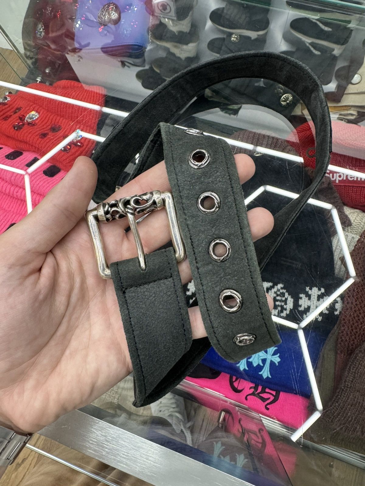 Chrome Hearts Chrome Hearts Grey Suede Roller Belt Size 32 - 1 Thumbnail