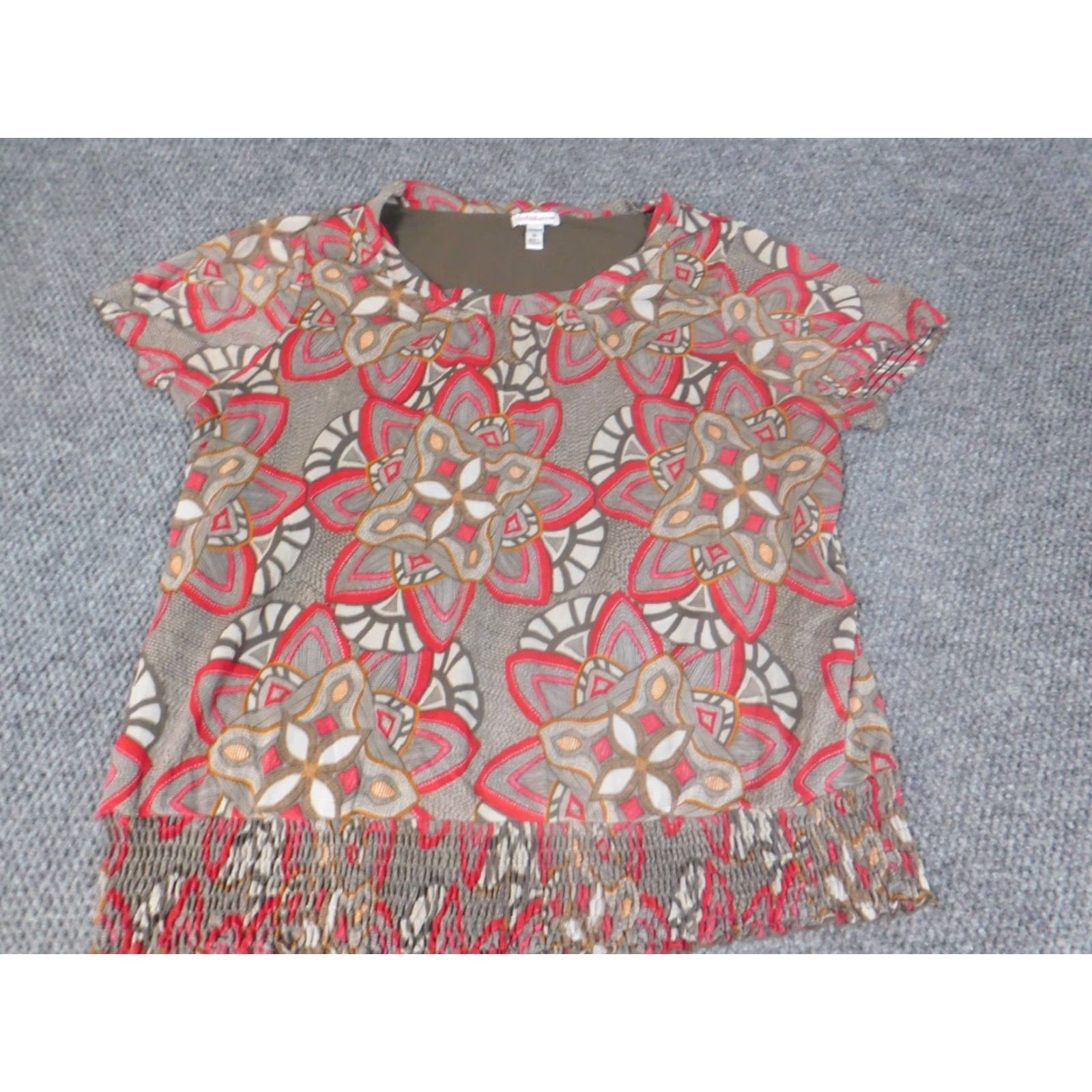 Croft & Barrow Croft & Barrow Blouse Womens 1X Red Floral Short Sleeve Collared Button Stretch Casual Nylon Size XL / US 12-14 / IT 48-50 - 3 Thumbnail
