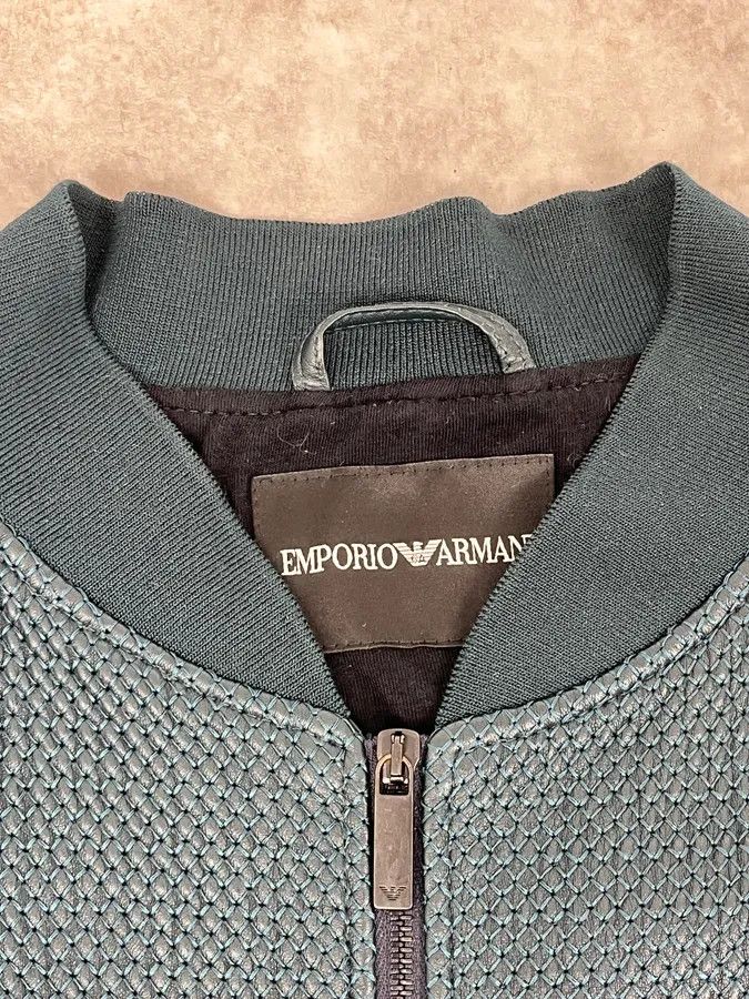 Emporio Armani SS2015 Emporio Armani Green Waffled Leather Biker Jacket Size US M / EU 48-50 / 2 - 10 Thumbnail