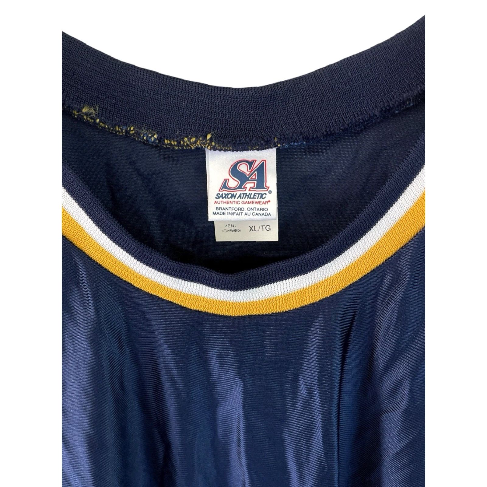 Vintage VINTAGE Saxon Basketball Jersey Mens XL NWOT 90s Canada Navy Maize White Tank Athletic Nylon Sleeveless Dazzle Size US XL / EU 56 / 4 - 2 Thumbnail