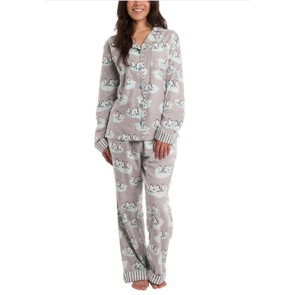 DrunknMunky Munki Munki Womens Flannel Pajama 2pc Set Penguins S Sleep Size ONE SIZE - 6 Thumbnail