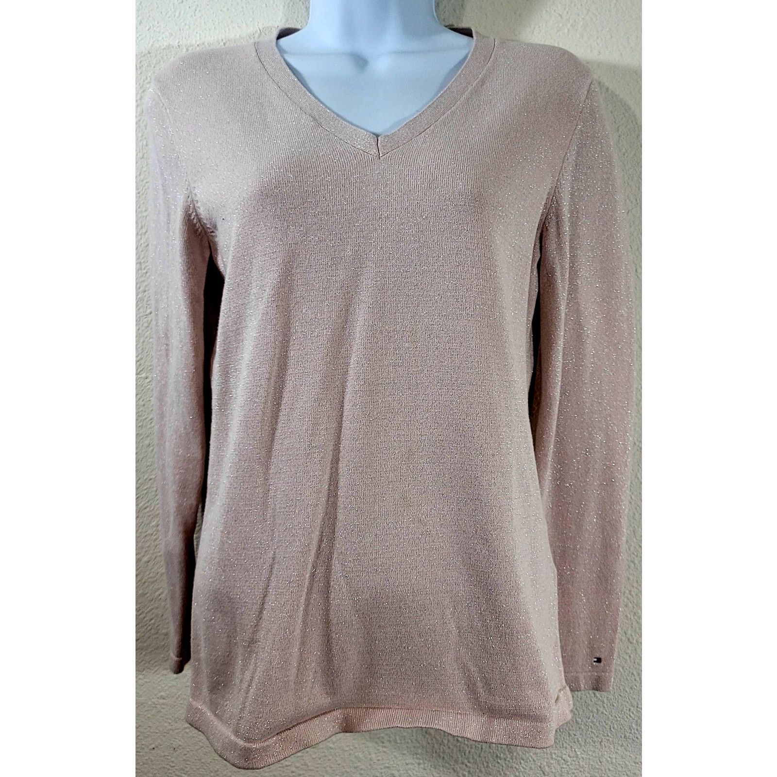 Tommy Hilfiger Tommy Hilfiger Pink Silver Sparkly V Neck Long Sleeve Top M Size M / US 6-8 / IT 42-44 - 1 Thumbnail