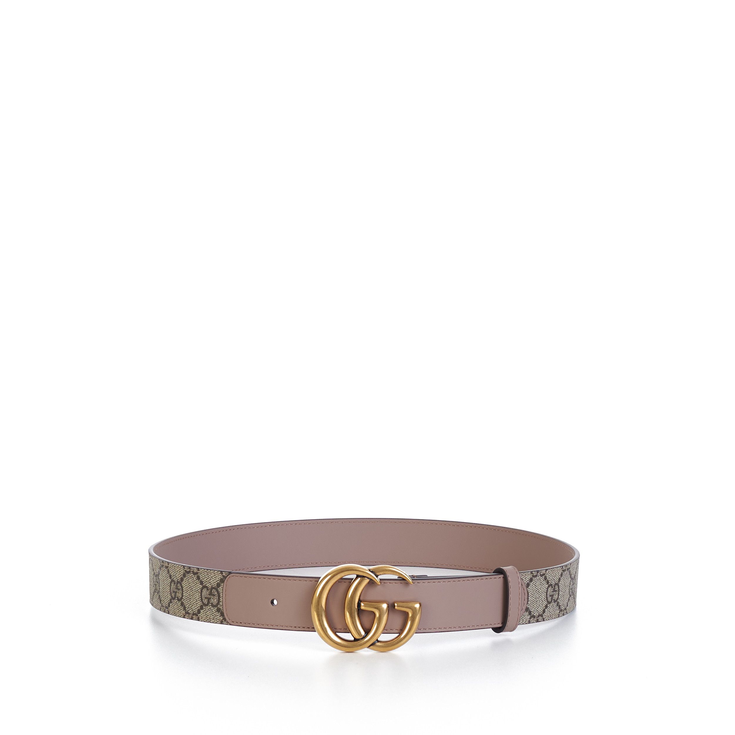 Gucci GG Thin Marmont Belt In Beige GG Supreme & Pink Leather Size ONE SIZE - 1 Thumbnail