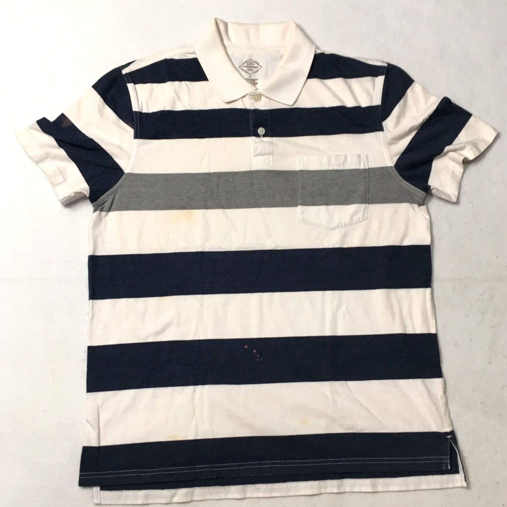Vintage St. John's Bay Polo Shirt Size MED Blue WHITE STRIPE Short Sleeve Casual Men Size US M / EU 48-50 / 2 - 2 Thumbnail