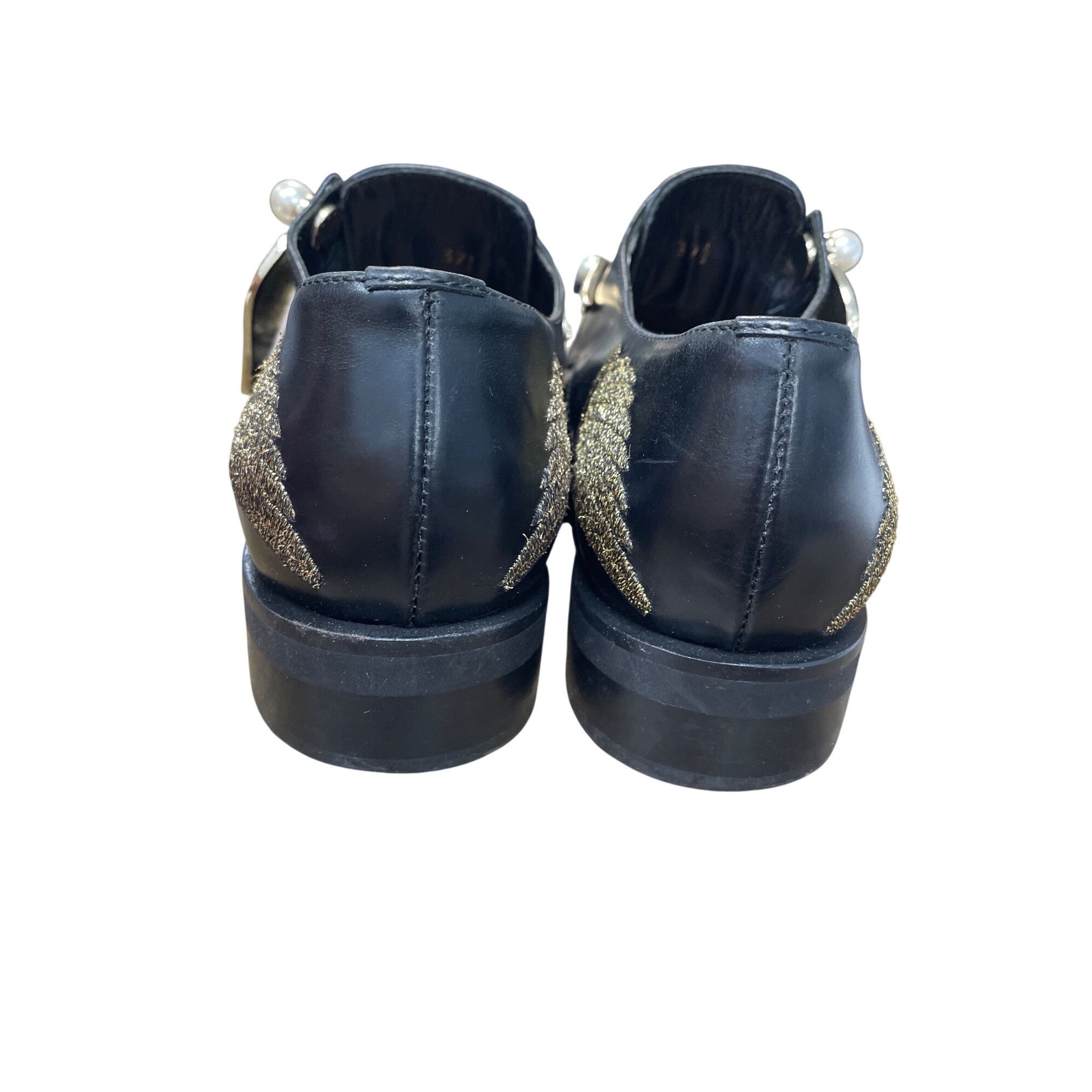 Other Coliac Italy made womans Black Leather Wing Pearl Loafers Sz Size US 7 / IT 37 - 9 Thumbnail