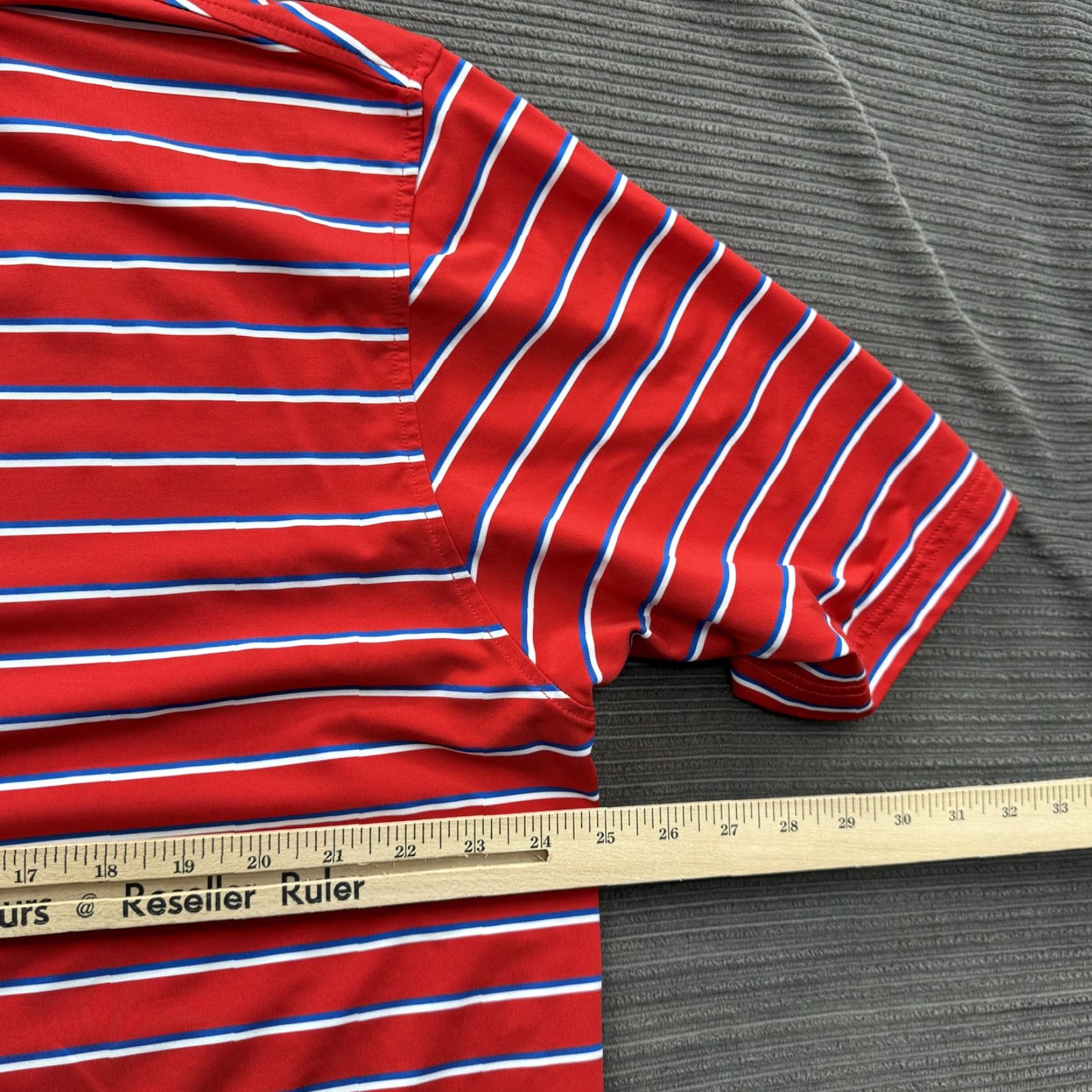 Footjoy FootJoy Polo Shirt Mens XL Red Blue White Striped Golf Performance Short Sleeve Breathable Moisture Wicking Size US XL / EU 56 / 4 - 4 Thumbnail