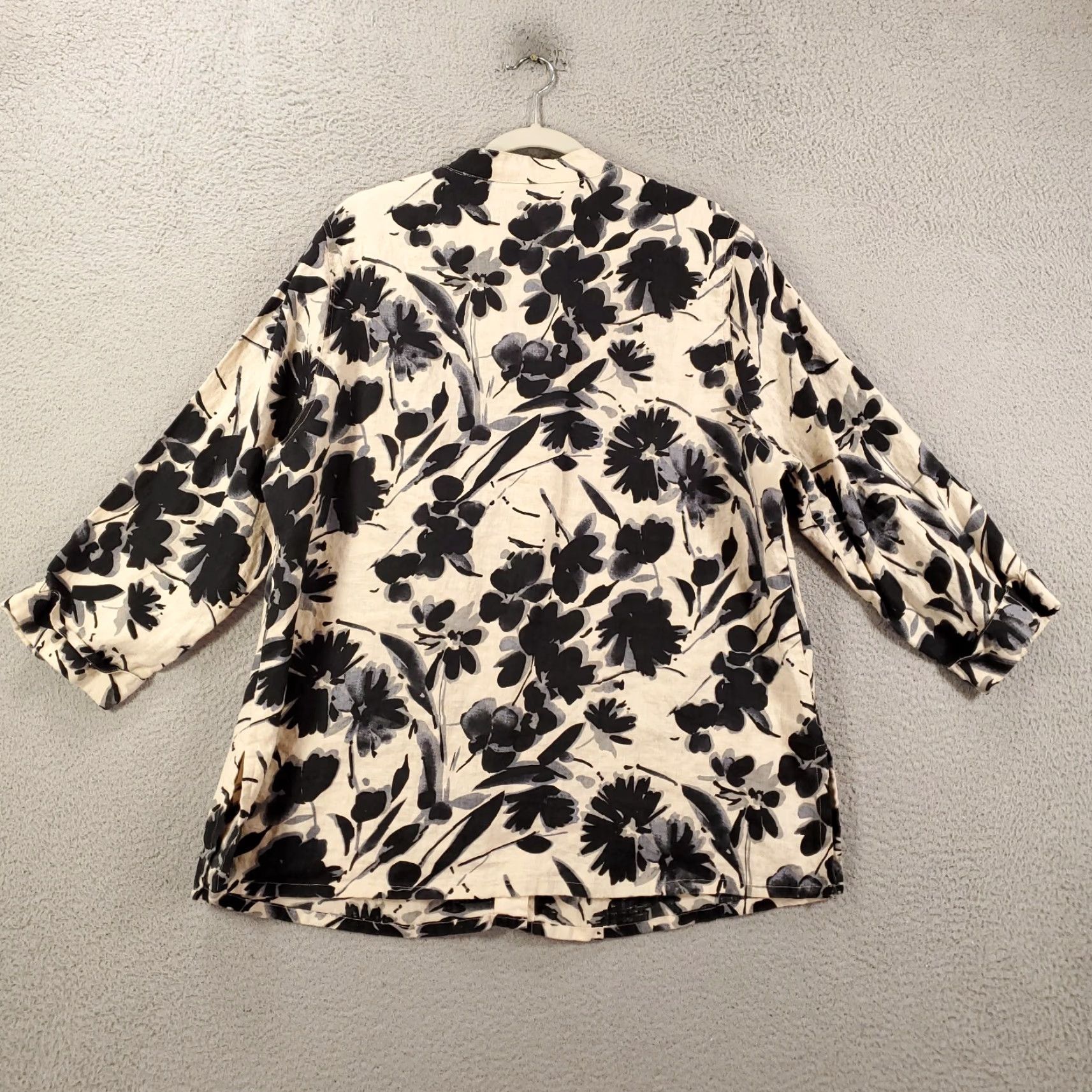 Vintage Womens Linen Jacket 2X Beige Floral Bold Button Up Artsy Alexandra Bartlett Size XXL / US 16-18 / IT 52-54 - 7 Thumbnail