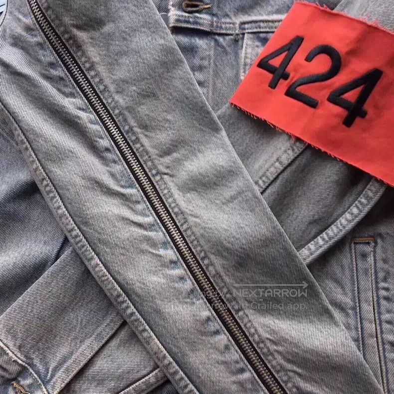 424 424 Blue Gray Sleeve Patch Denim Jacket Size US M / EU 48-50 / 2 - 2 Thumbnail