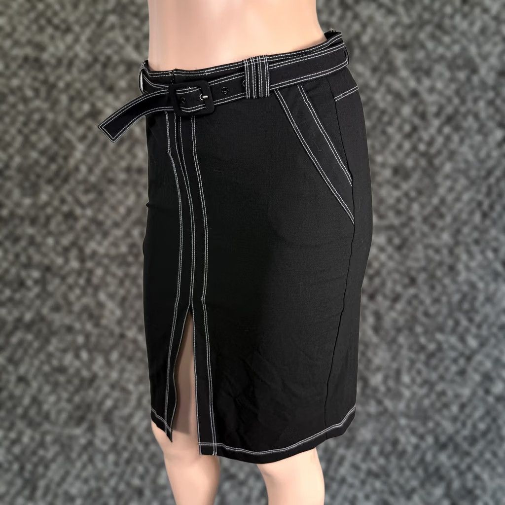 Bebe VINTAGE bebe Skirt Belted Slit Knee Length Y2K Women’s 2 Black Polyester Knit Zip Rise High Party Casual - Mens Womens Girls Boys Size 26" / US 2 / IT 38 - 1 Thumbnail