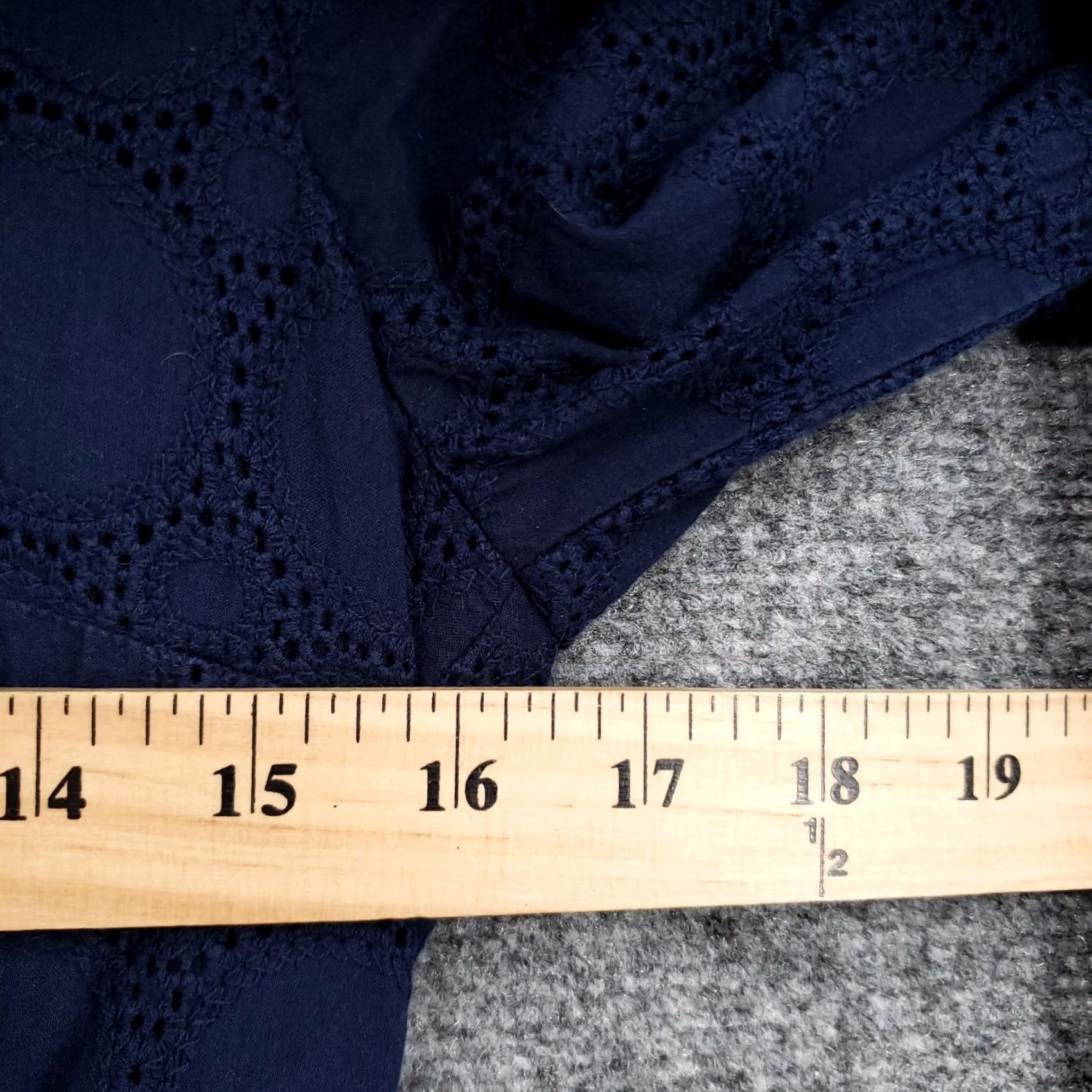 J.Crew J.CREW Dress Womens 4 Navy Blue V-Neck Lace Eyelet Knee Length Scalloped Hem Size S / US 4 / IT 40 - 6 Thumbnail