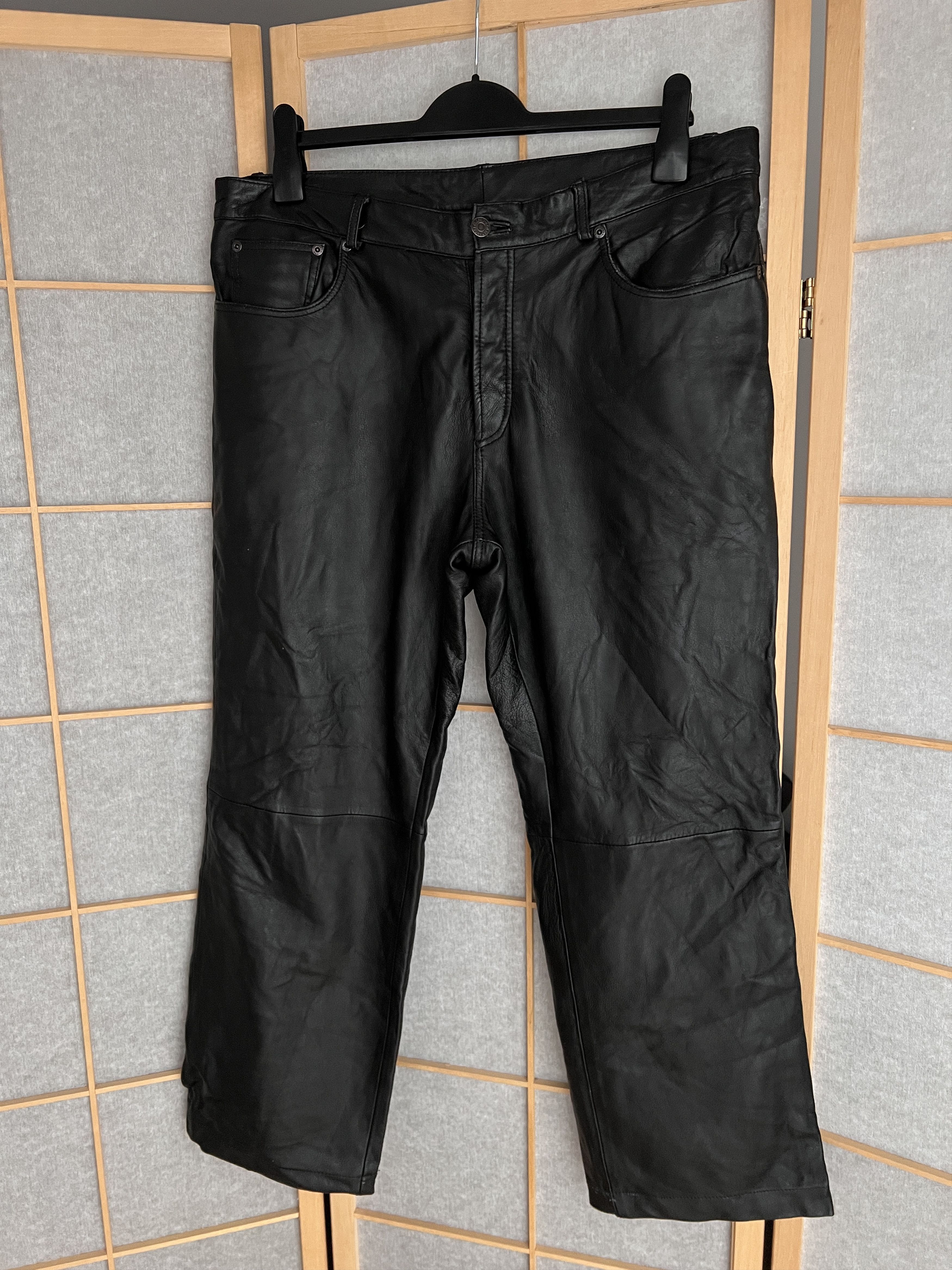 Vintage black leather pants y2k opium baggy fit archive 00s