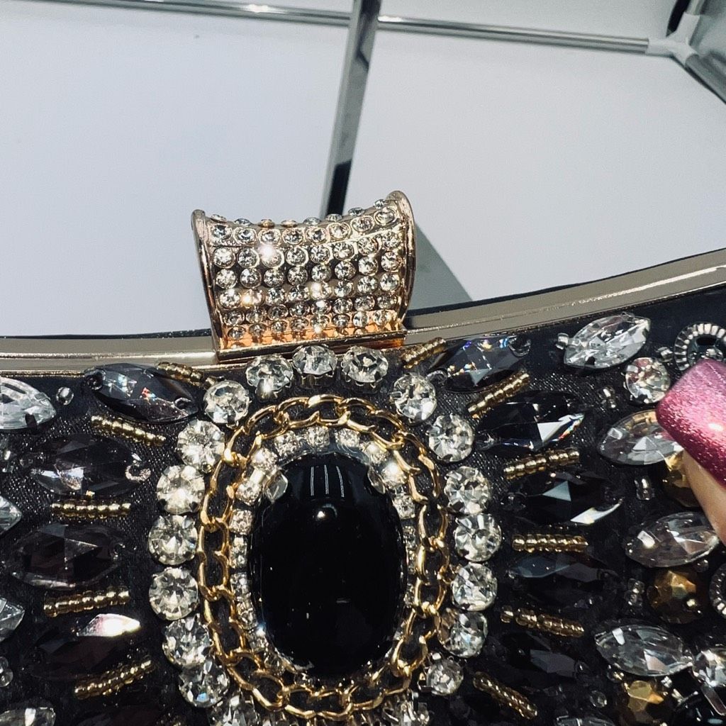 Other Jeweled, Rhinestone and Beaded Clip Lock Satin Evening Bag w Size ONE SIZE - 4 Thumbnail