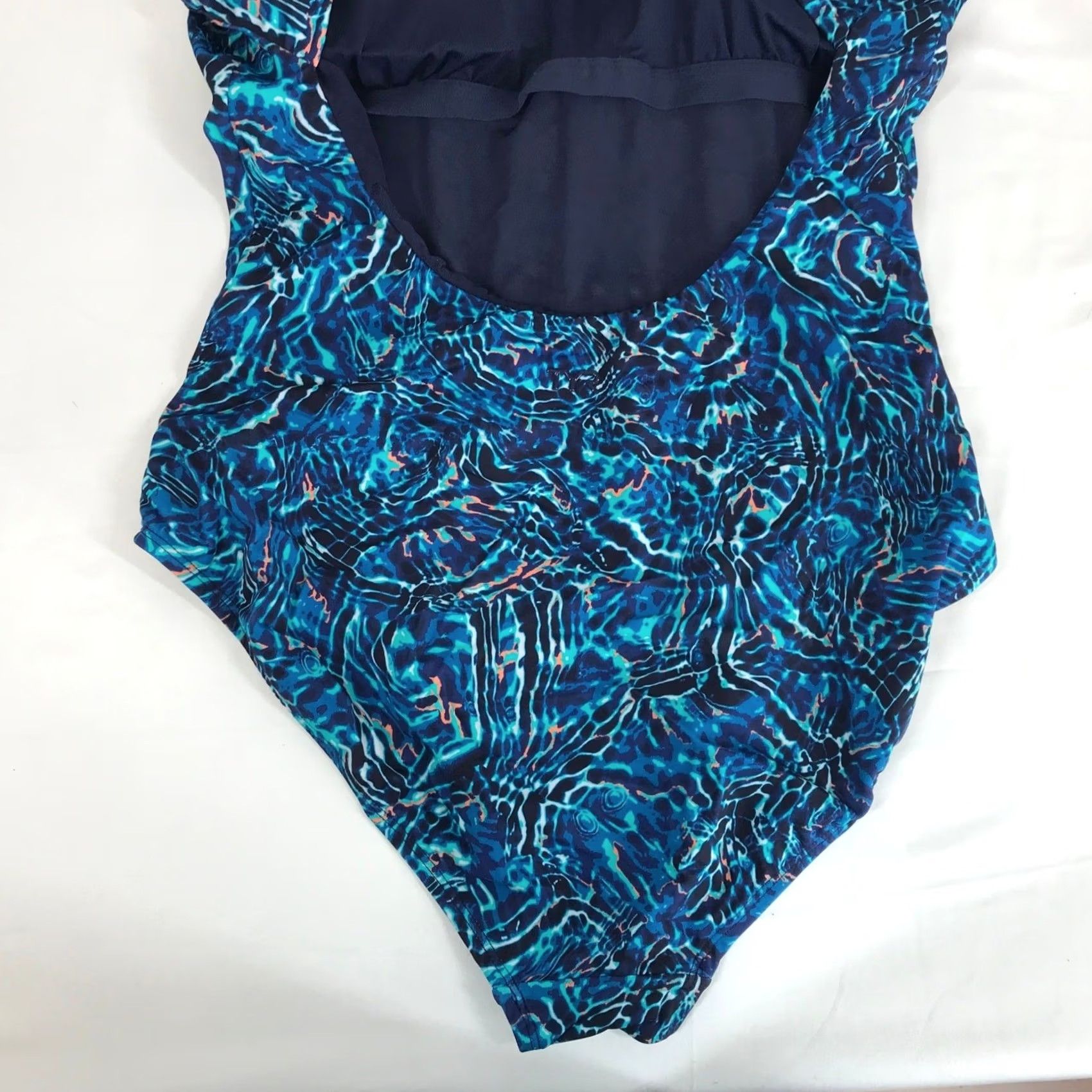 Vintage TYR One Piece Swimsuit Womens XL Blue Abstract Water Ripple UPF 50+ NEW Built-In Bra Racerback Batik Pattern Size ONE SIZE - 6 Thumbnail