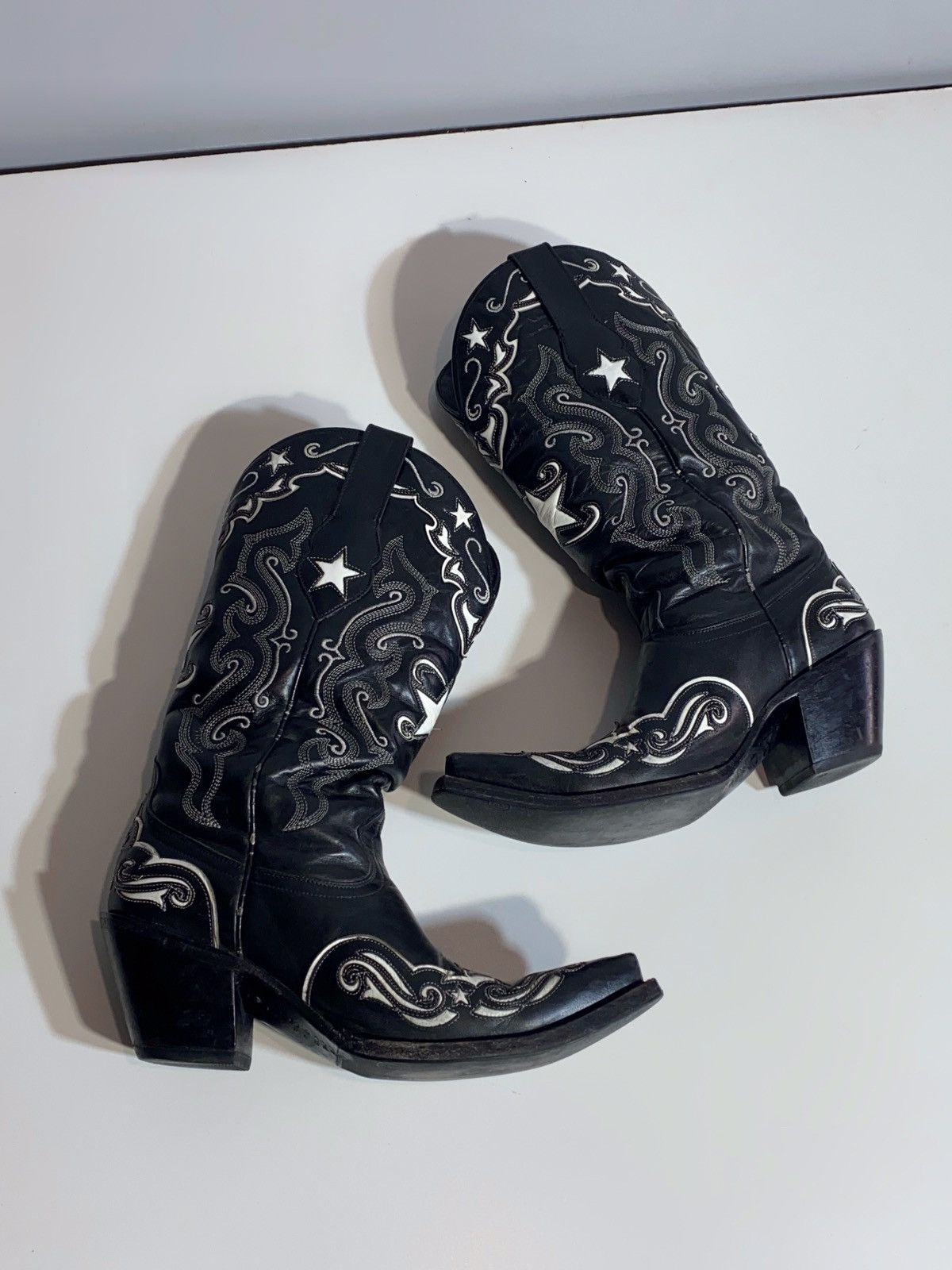 Genuine Leather 🔥 Y2K BLACK STAR COWBOY BOOTS MEXICO STAR EMBROIDERY WESTERN Size US 7 / EU 40 - 5 Thumbnail