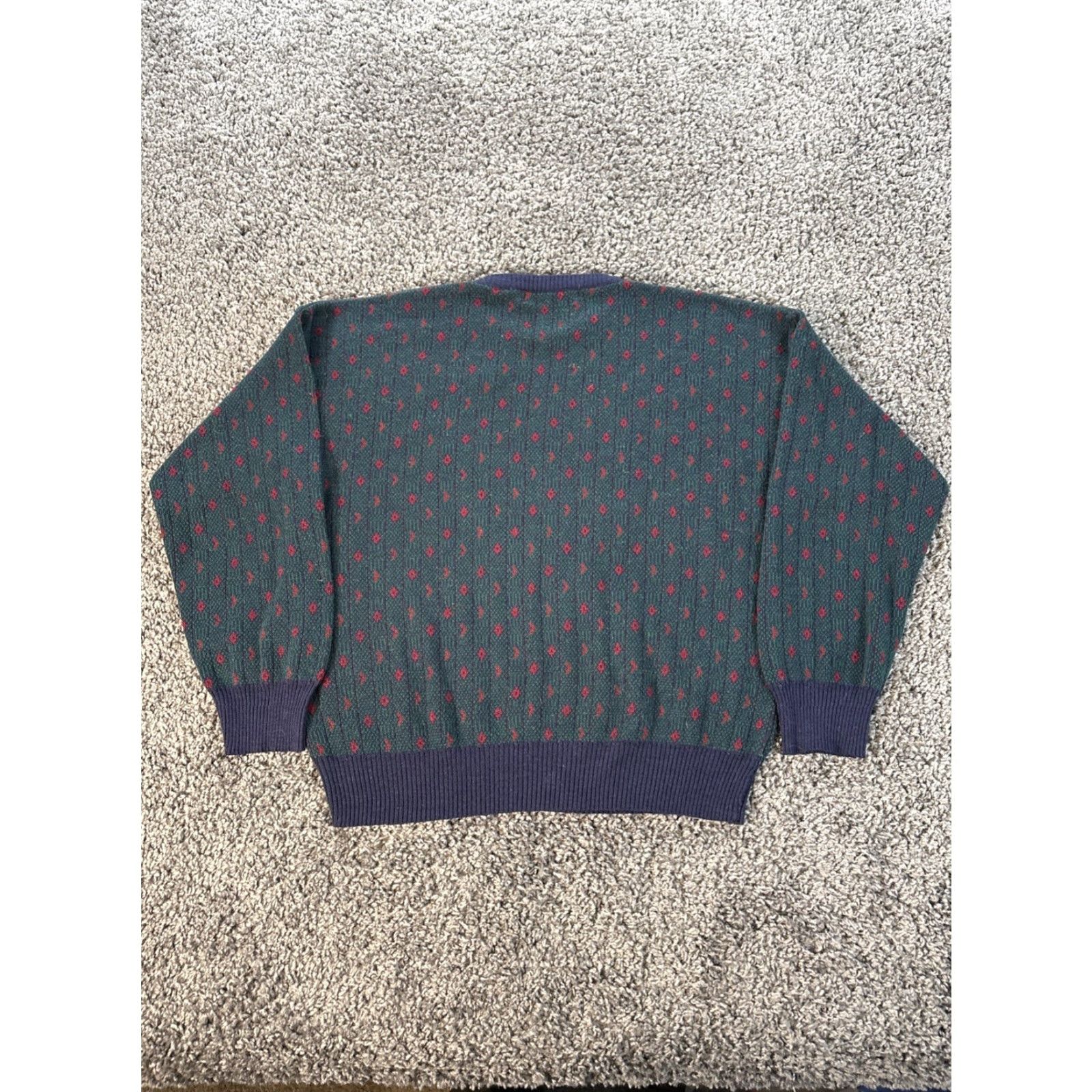 Vintage VINTAGE John Ashford Sweater Mens Large Green Wool Printed 90s Crew Neck Pullover Knit Wool Size US L / EU 52-54 / 3 - 5 Thumbnail