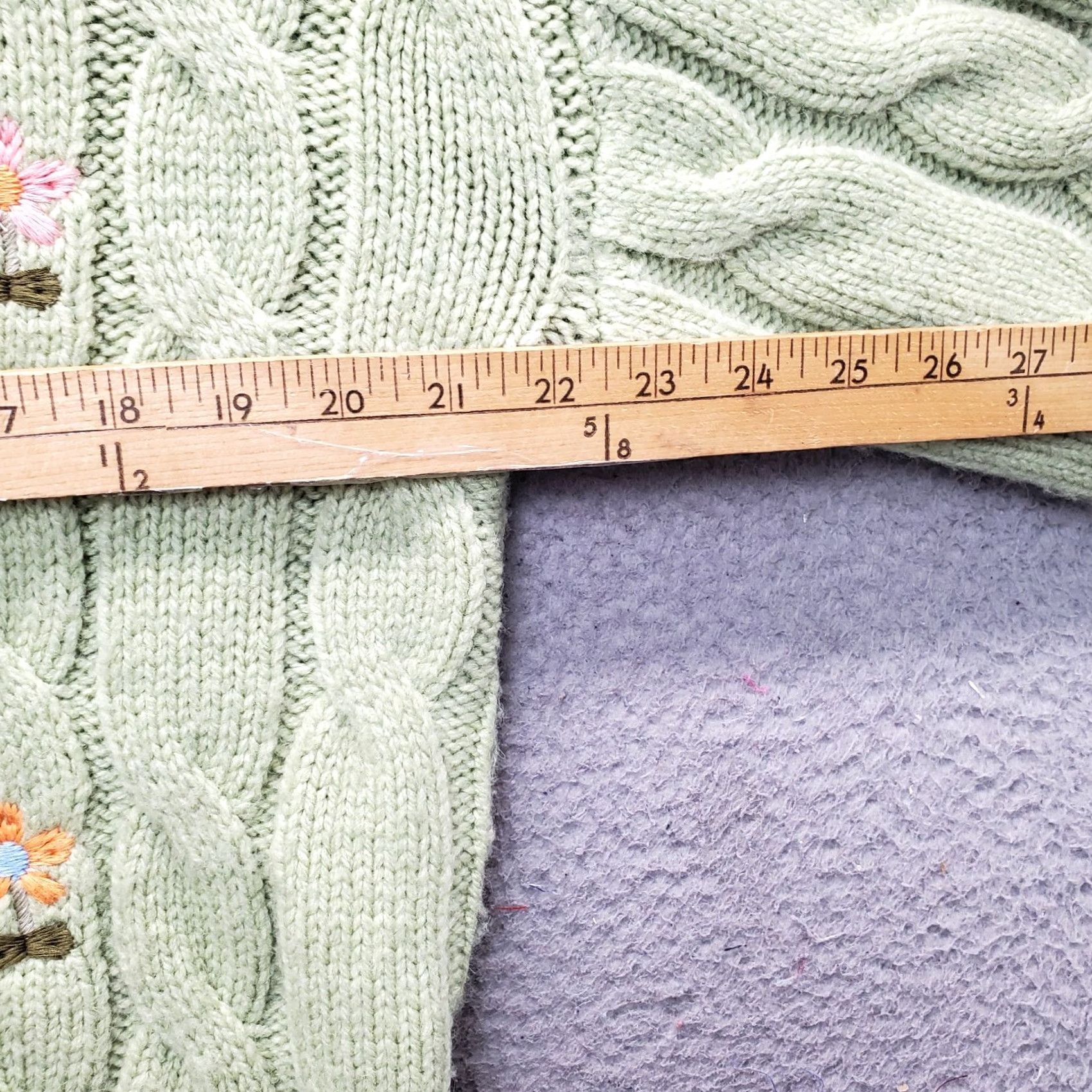 Vintage Willow & Wind Cropped Sweater Womens Size M Green Cable-Knit Embroidered Flower Pullover Casual Knit Fall/Winter Womens Size M / US 6-8 / IT 42-44 - 4 Thumbnail