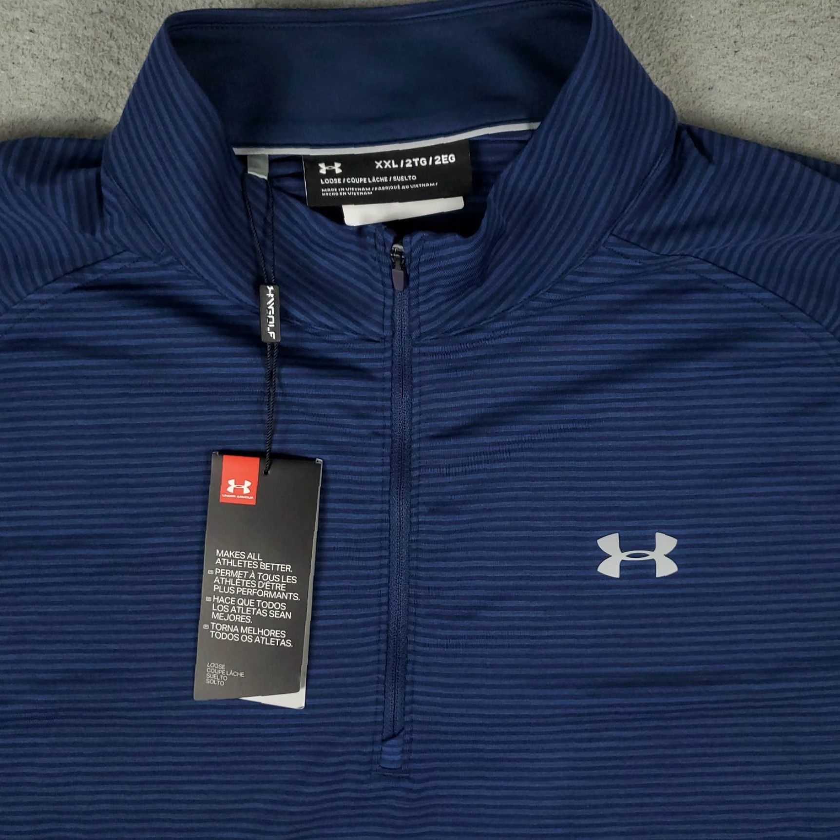 Under Armour T-Shirt Mens 2XL Blue Striped 1/4 Zip Active Pullover Long Sleeve