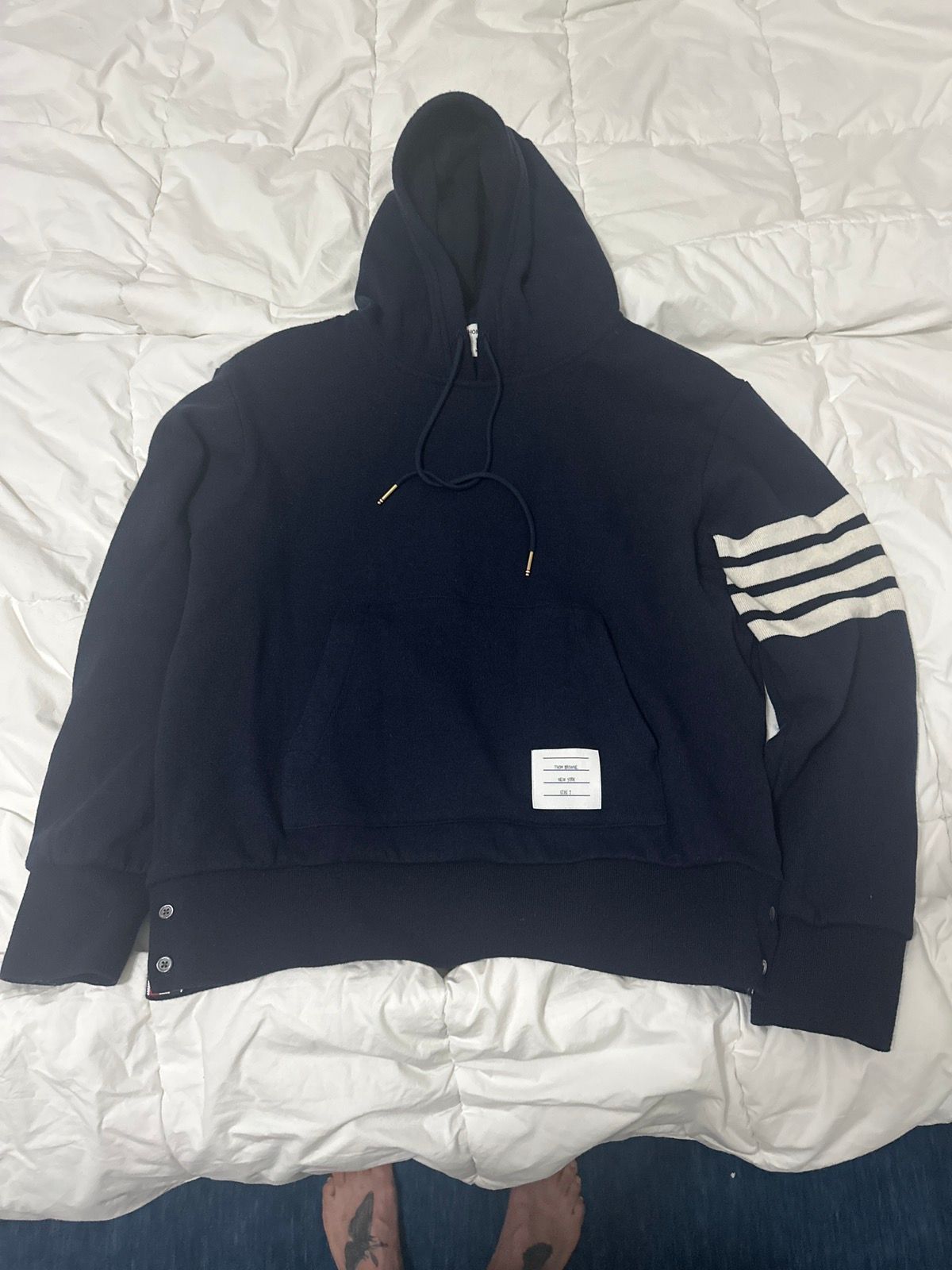Pre-owned Thom Browne Hoodie In Cashmere And Cotton In Navy