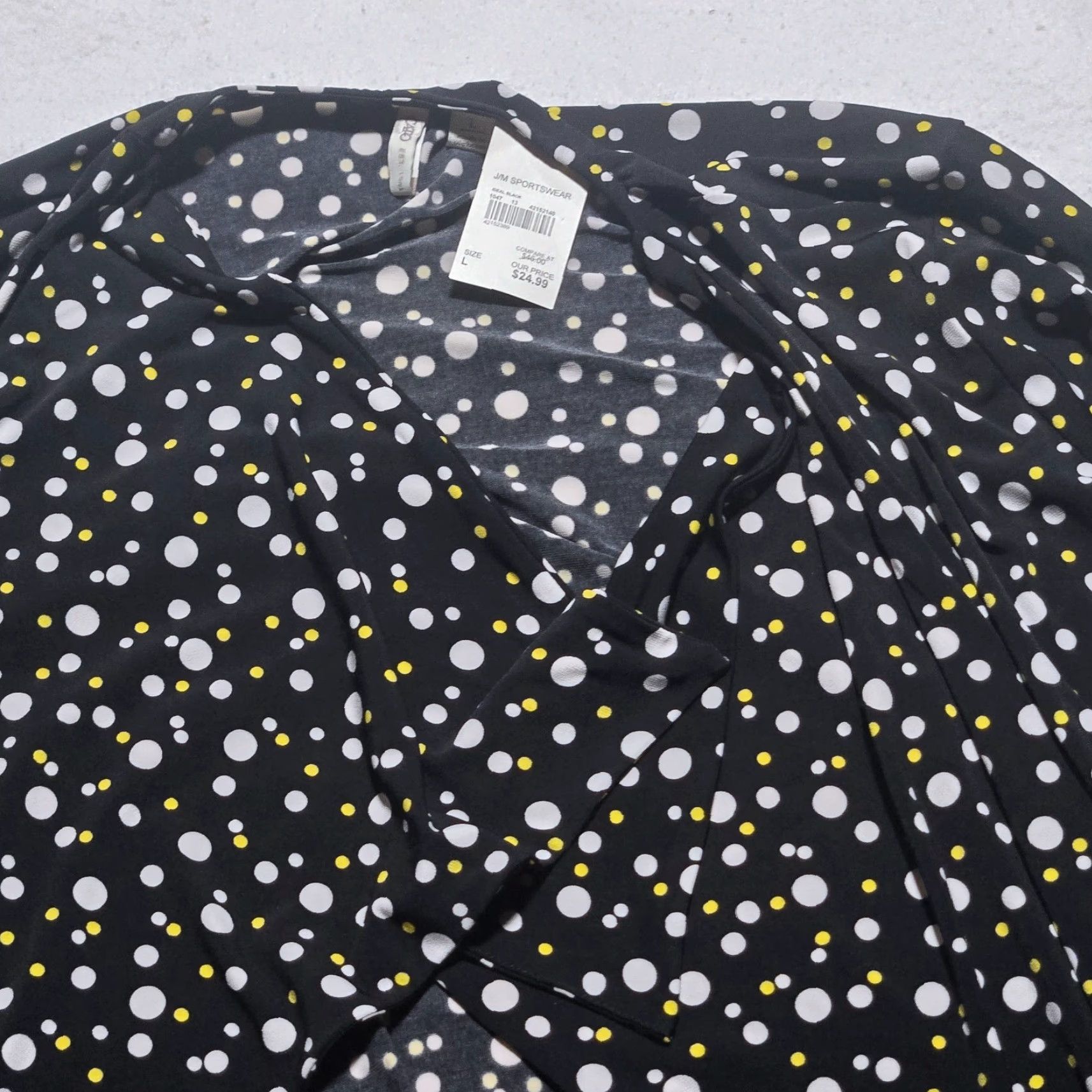 Vintage Cato Blouse Open Front Light Wieght Cardigan Ladies L Black Polka Dot New Womens Knit Top Summer Fall Spring Casual Travel Workwear Men's? Size L / US 10 / IT 46 - 2 Thumbnail
