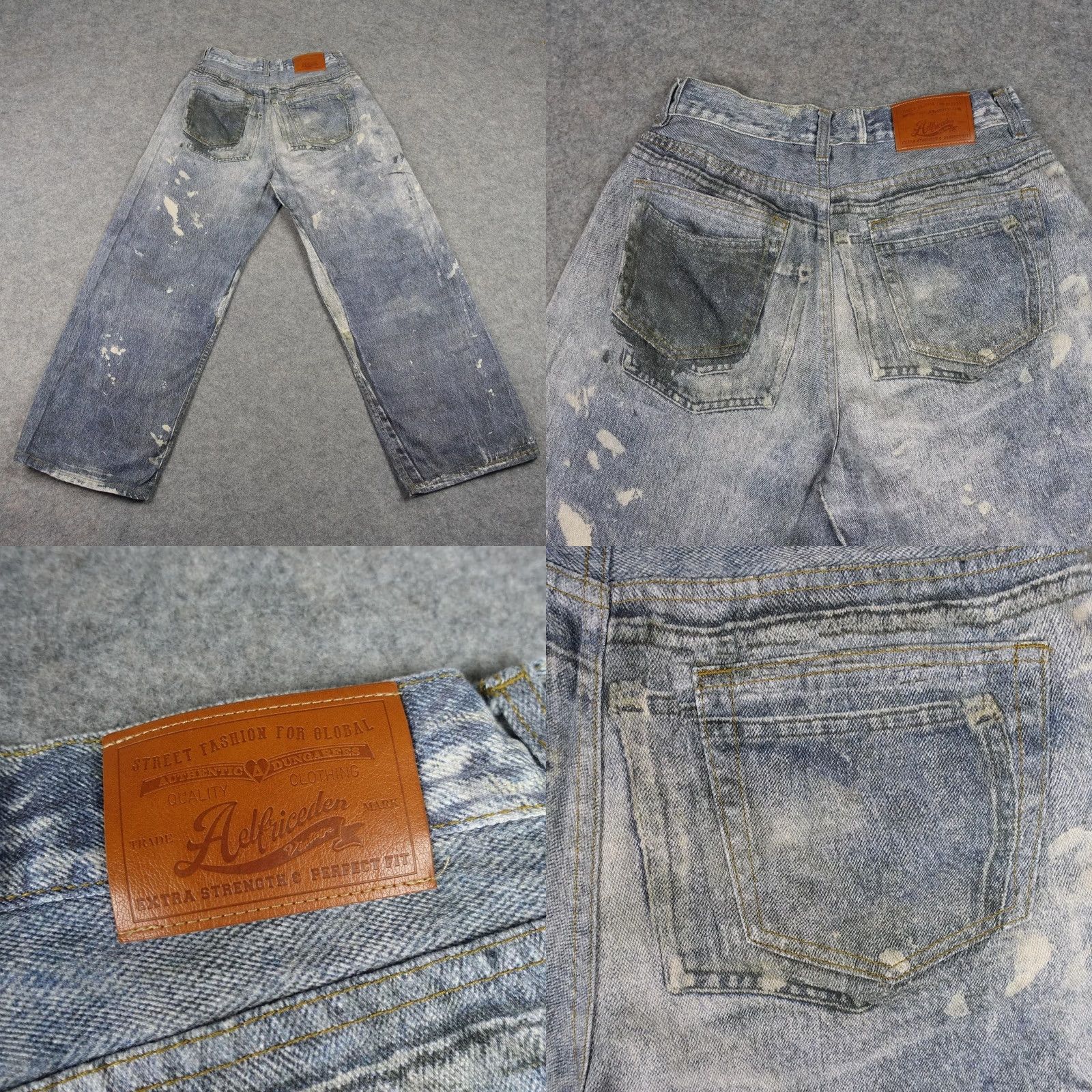 Vintage Aelfric Eden Jeans Womens Wide-Leg 28 Blue High Rise 5-Pocket Denim VT Y2K Noise Embroidered Logo Paint Splatter Size 28" / US 6 / IT 42 - 8 Thumbnail