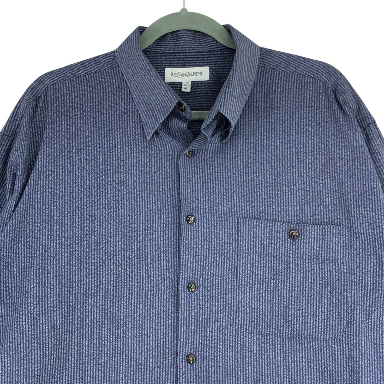 Yves Saint Laurent Yves Saint Laurent Shirt XL 17 34-35 Navy Vertical Stripe Size US XL / EU 56 / 4 - 2 Thumbnail