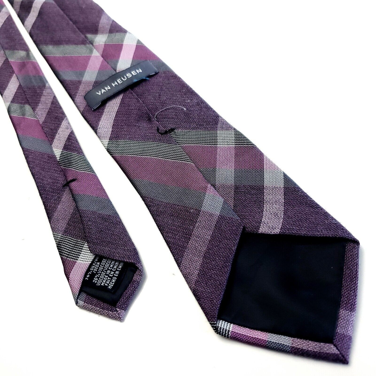 Van Heusen Van Heusen Purple Silk Tie Woven Skinny Striped Size ONE SIZE - 3 Thumbnail