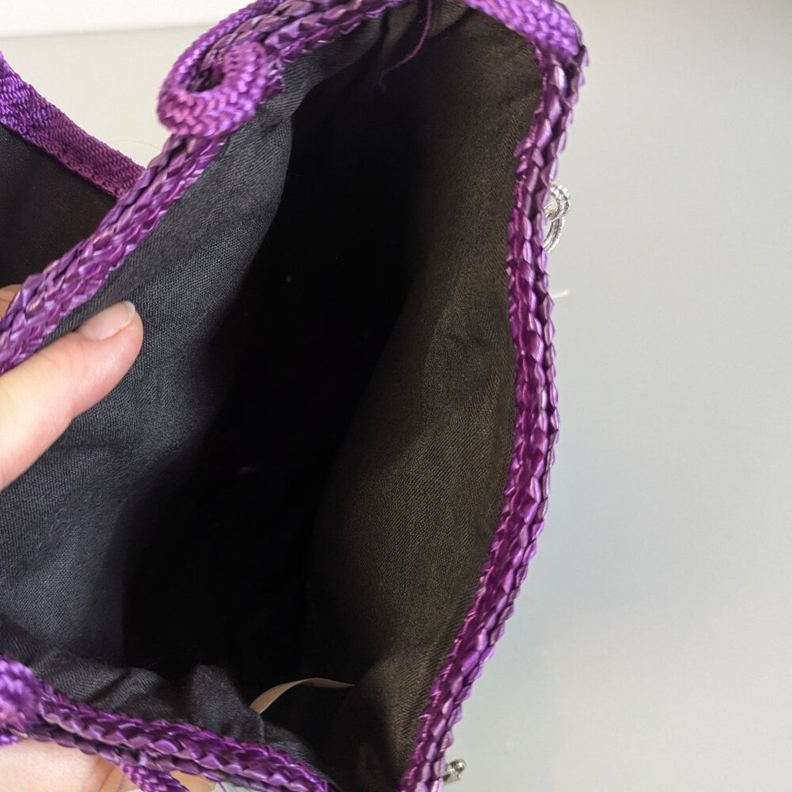 Vintage Vintage Purple Straw Crossbody Bag Upcycled Jewelry Charms Size ONE SIZE - 6 Thumbnail