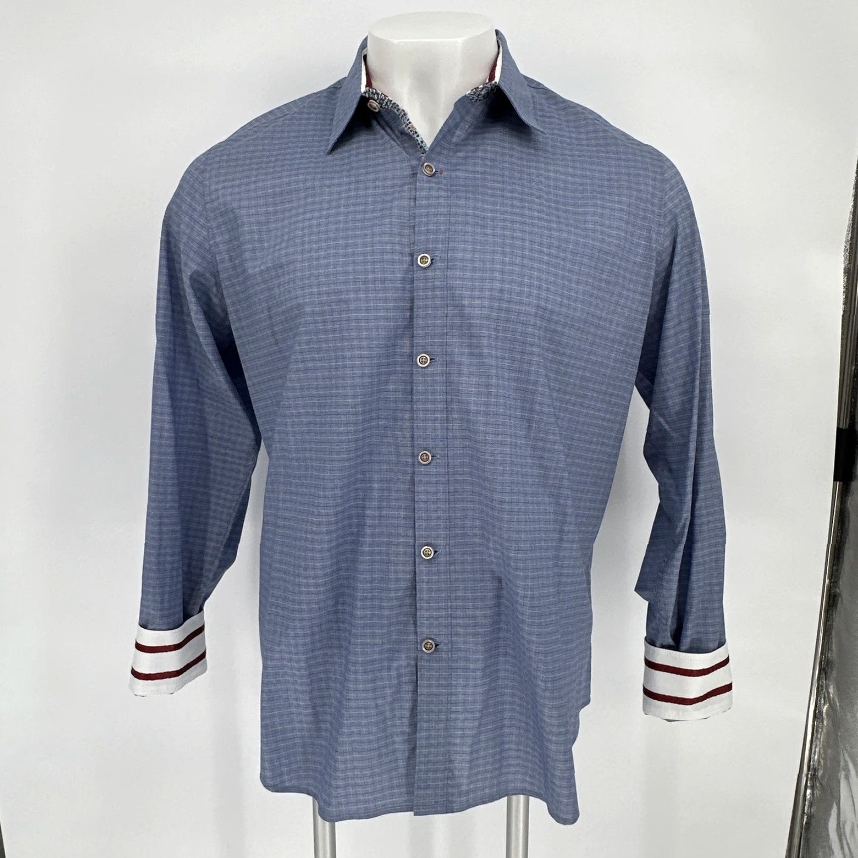 Robert Graham Robert Graham Shirt Mens XL Blue Check Tailored Fit Contrast Cuff Button Up Size US XL / EU 56 / 4 - 3 Thumbnail