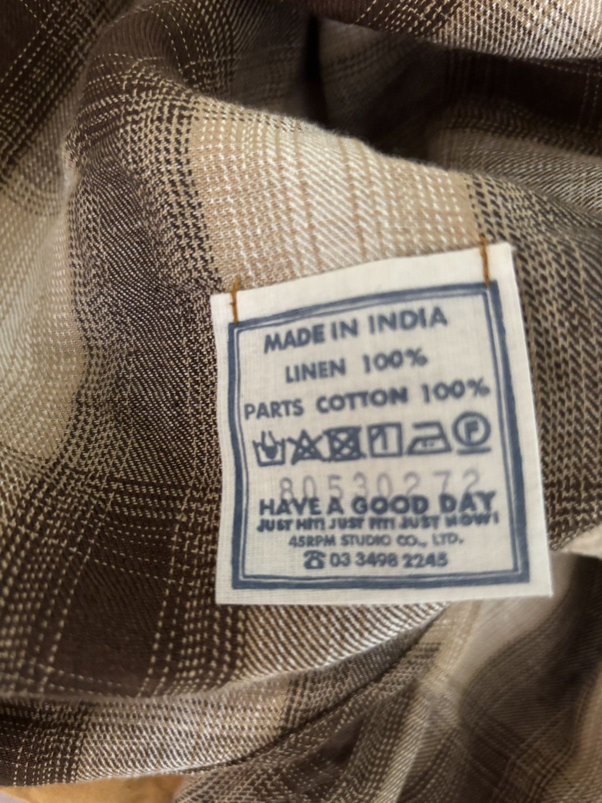 45rpm 45R linen shadow check eastern shirt size 4 Size US M / EU 48-50 / 2 - 8 Thumbnail