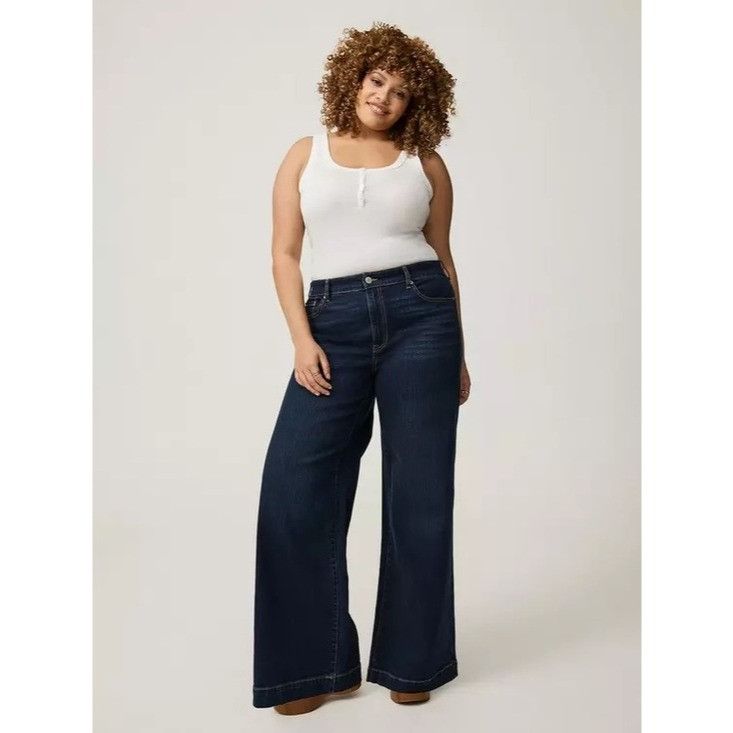 Torrid NWT Torrid Wide-Leg High-Rise Jeans — Dark Blue Wash “Making Size 42" / US 20 - 1 Thumbnail