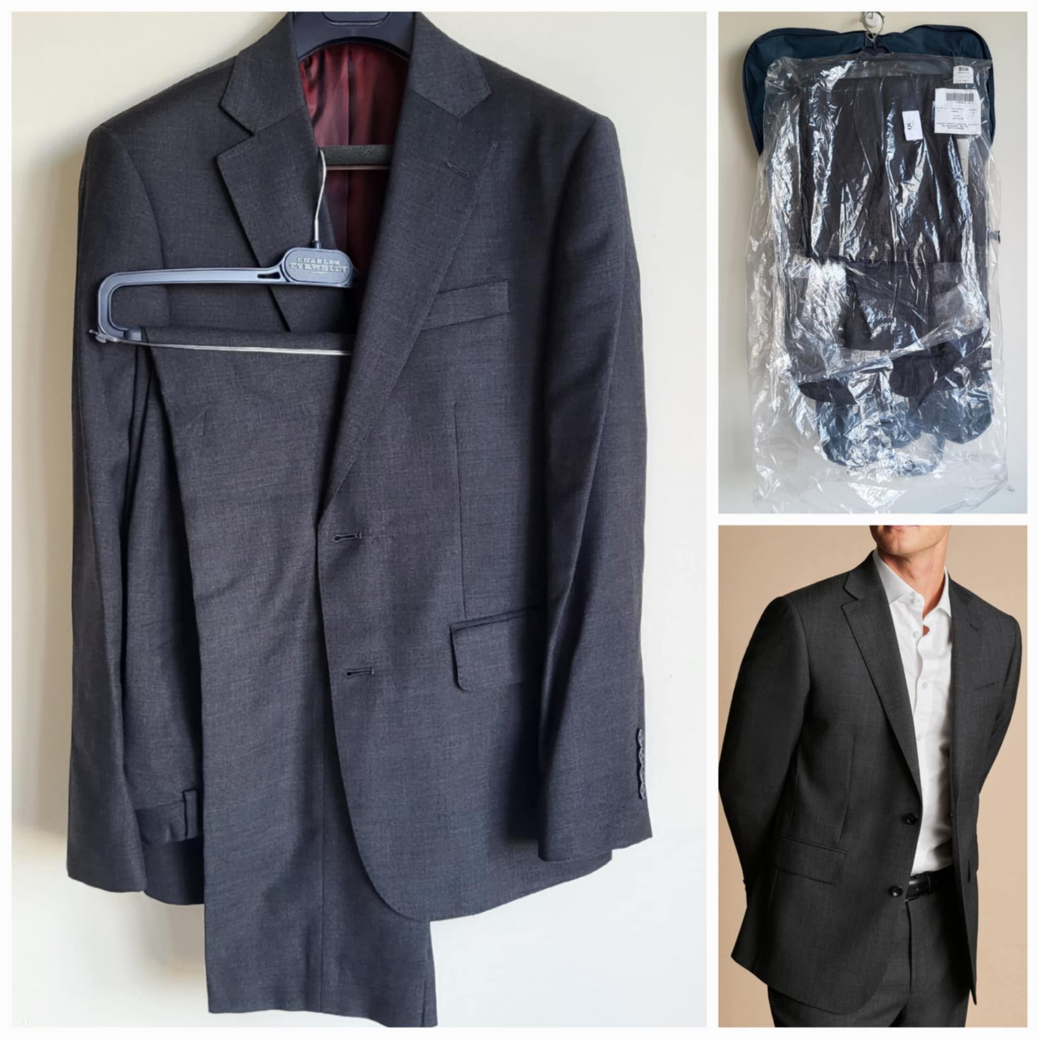 Charles Tyrwhitt NEW $599 2 Piece Super 100s Wool - Charcoal Grey Size 36S - 1 Thumbnail