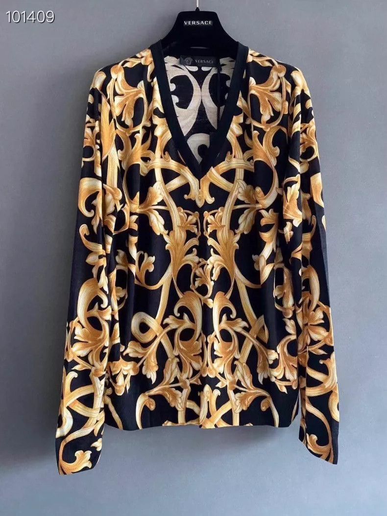 Versace Versace Black gold baroque wool sweater Size L / US 10 / IT 46 - 1 Thumbnail