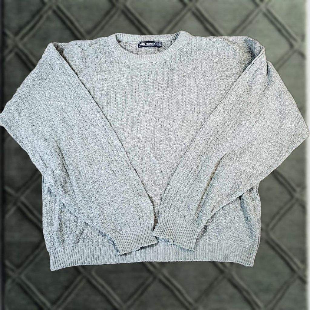 Van Heusen VINTAGE Van Heusen Sweater Mens L Green Chunky Knit Fisherman Crew Neck Distressed USA 80s Classic Fall All Seasons Pullover Mens Size US L / EU 52-54 / 3 - 1 Thumbnail