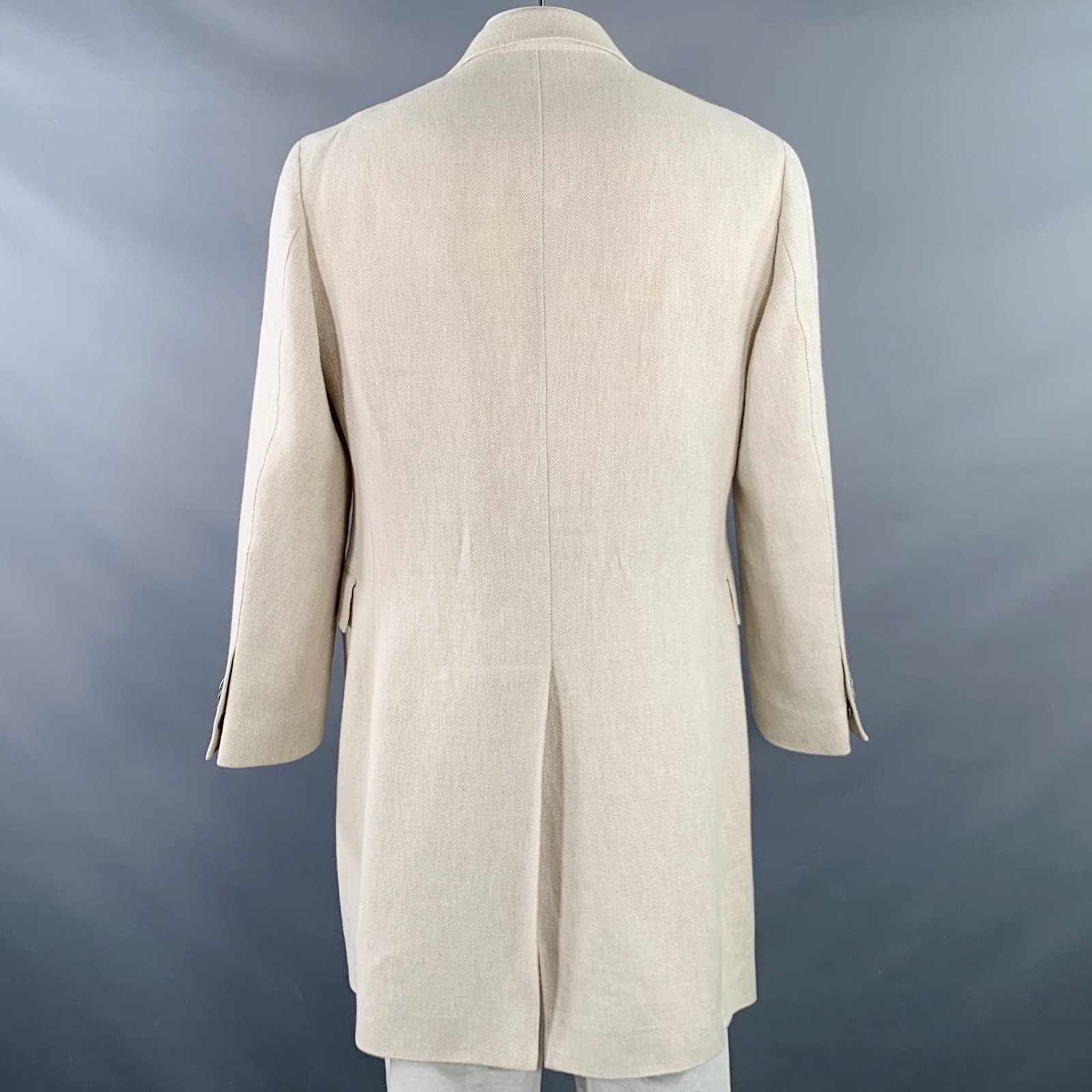 Suitsupply Beige Stone Woven Linen Double Breasted Peak Lapel Coat Size US XL / EU 56 / 4 - 3 Thumbnail