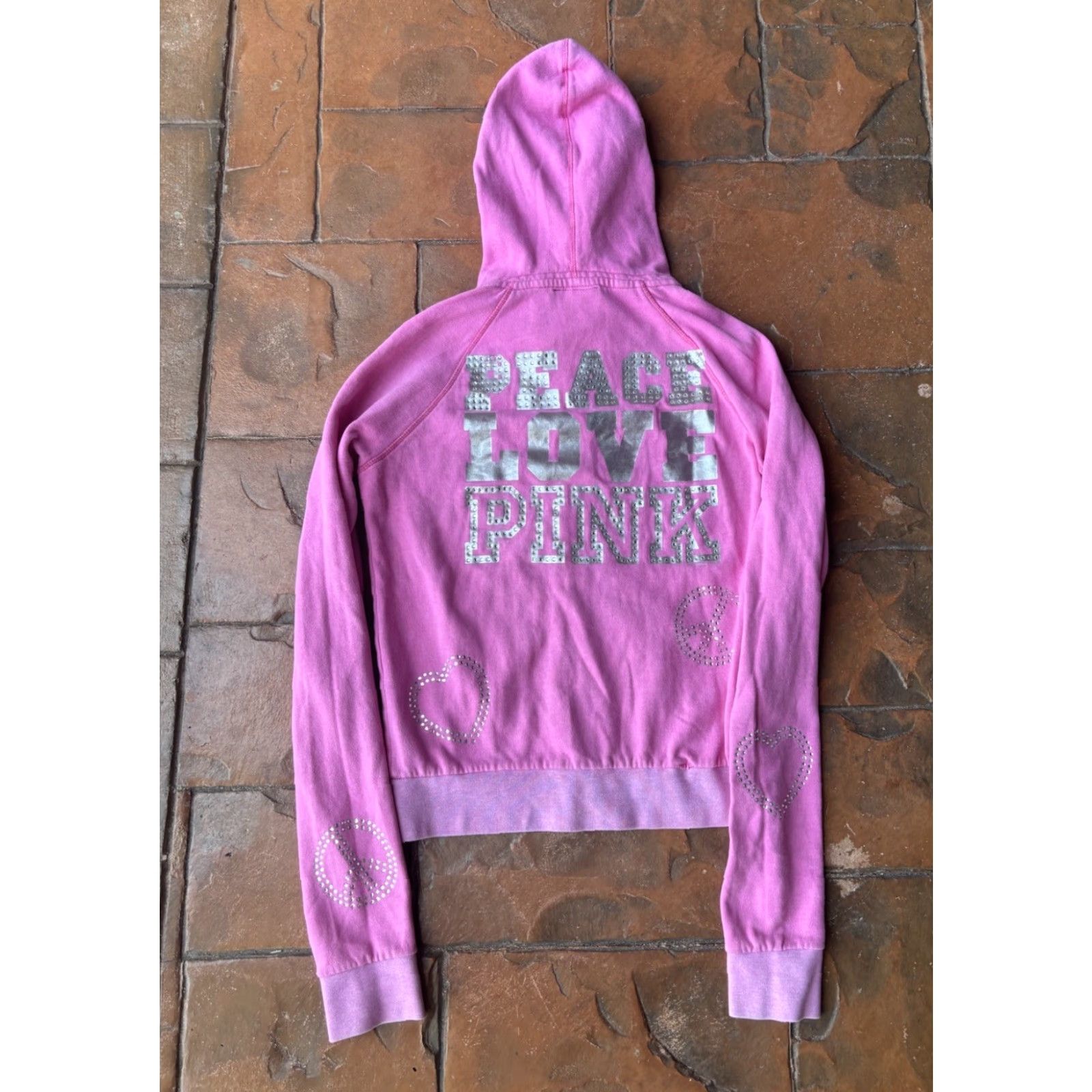 Victoria's Secret VINTAGE Victoria's Secret PINK Peace Full Zip Hoodie Large Pink Rhinestone Bling Logo Hooded Women Size L / US 10 / IT 46 - 2 Thumbnail