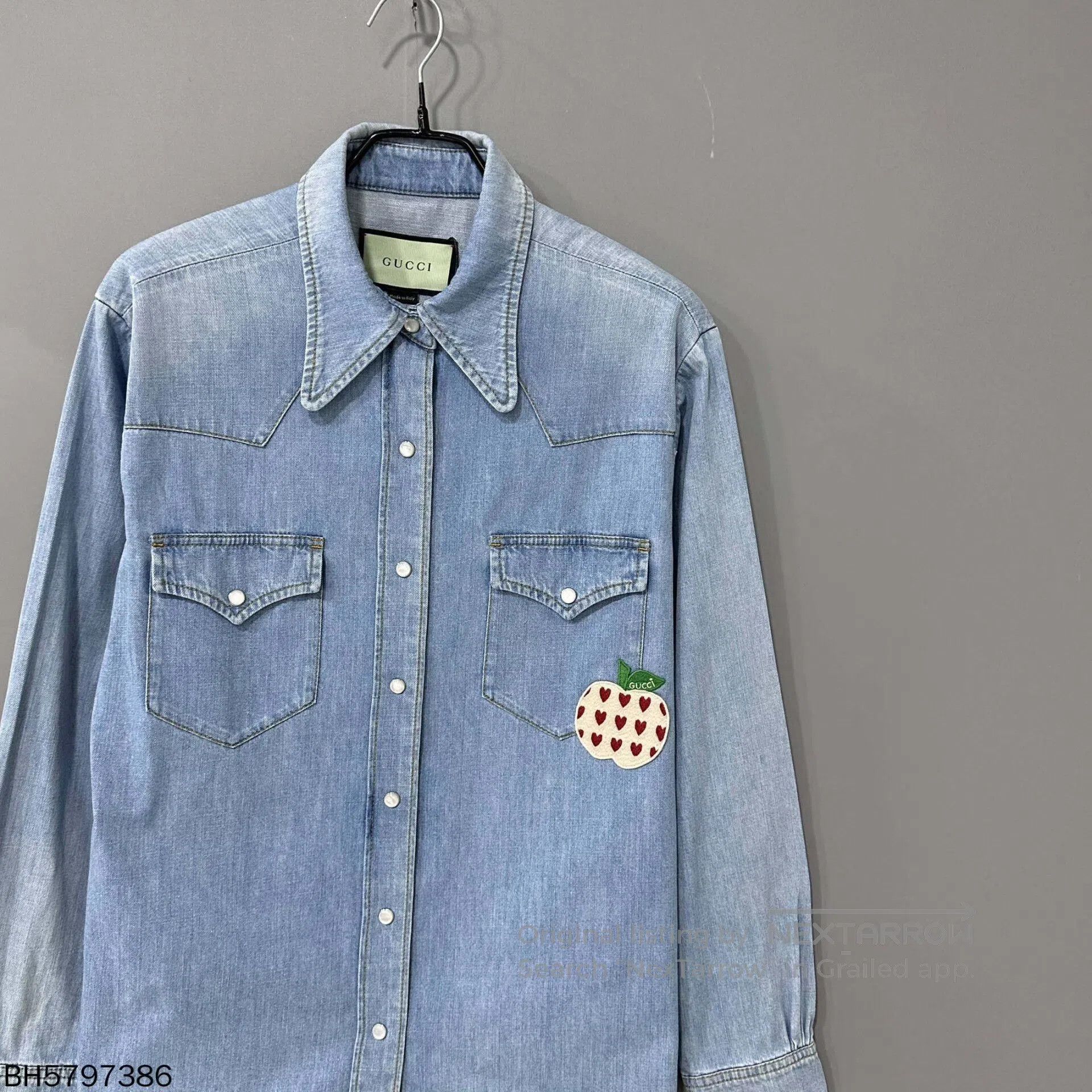 Gucci apple logo embroidered denim shirt jacket. Size US M / EU 48-50 / 2 - 5 Thumbnail