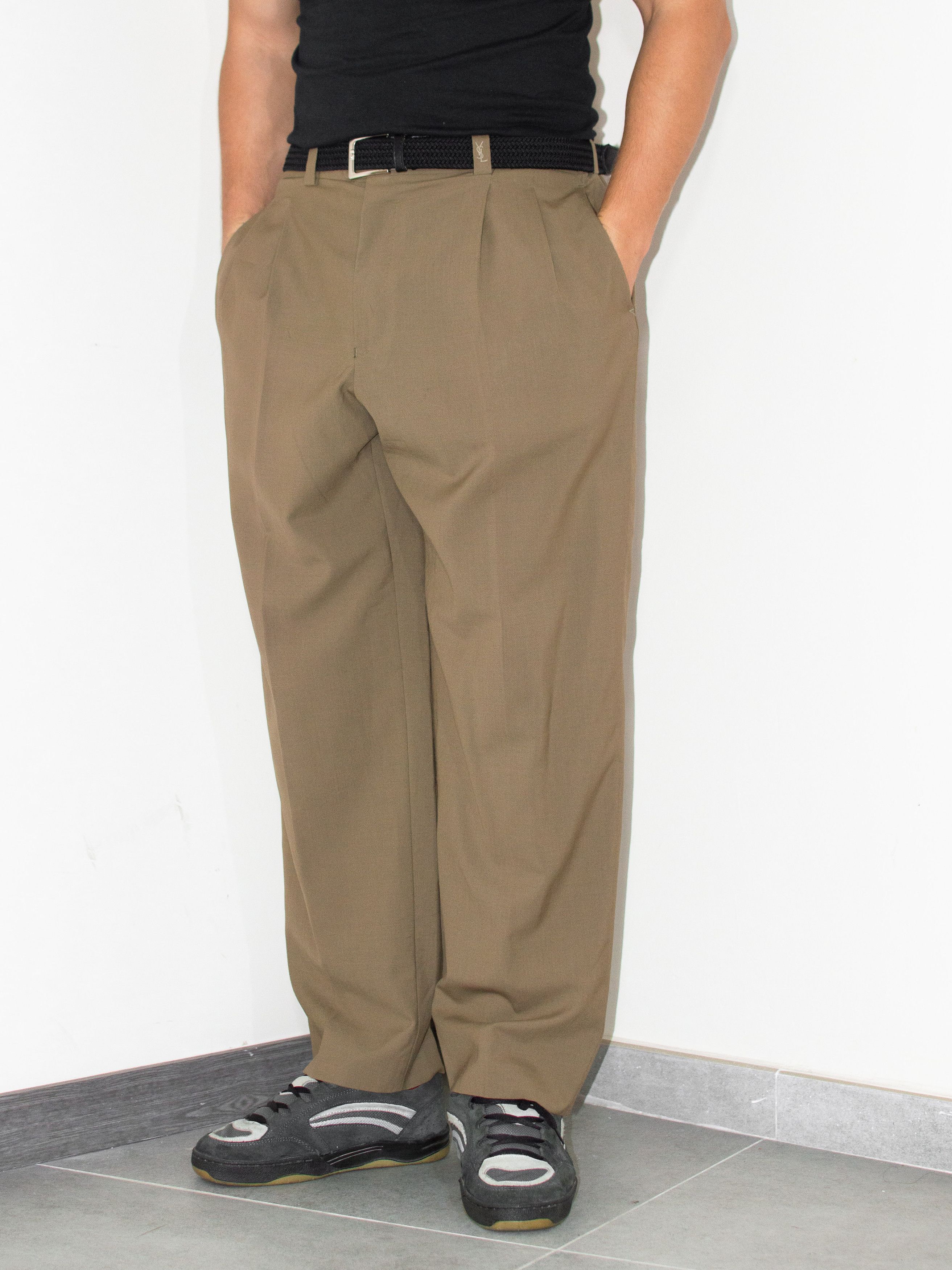 Designer × Vintage 90s Vintage OG YSL Pleated Wide Leg Relaxed Chino trousers Size US 37 - 1 Thumbnail